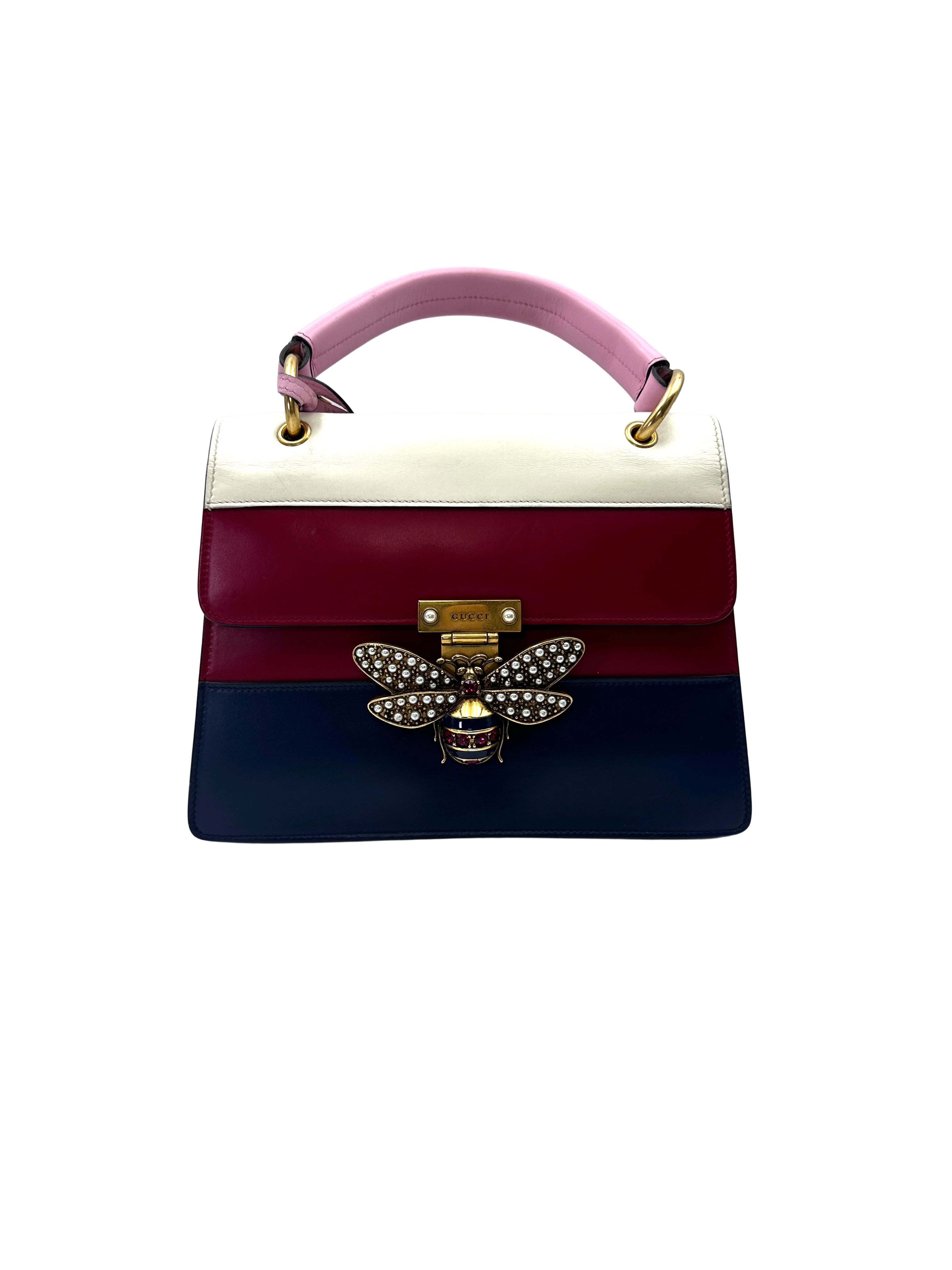 Gucci Queen Margaret Bee Multicolor Leather Top Handle Bag GG1356