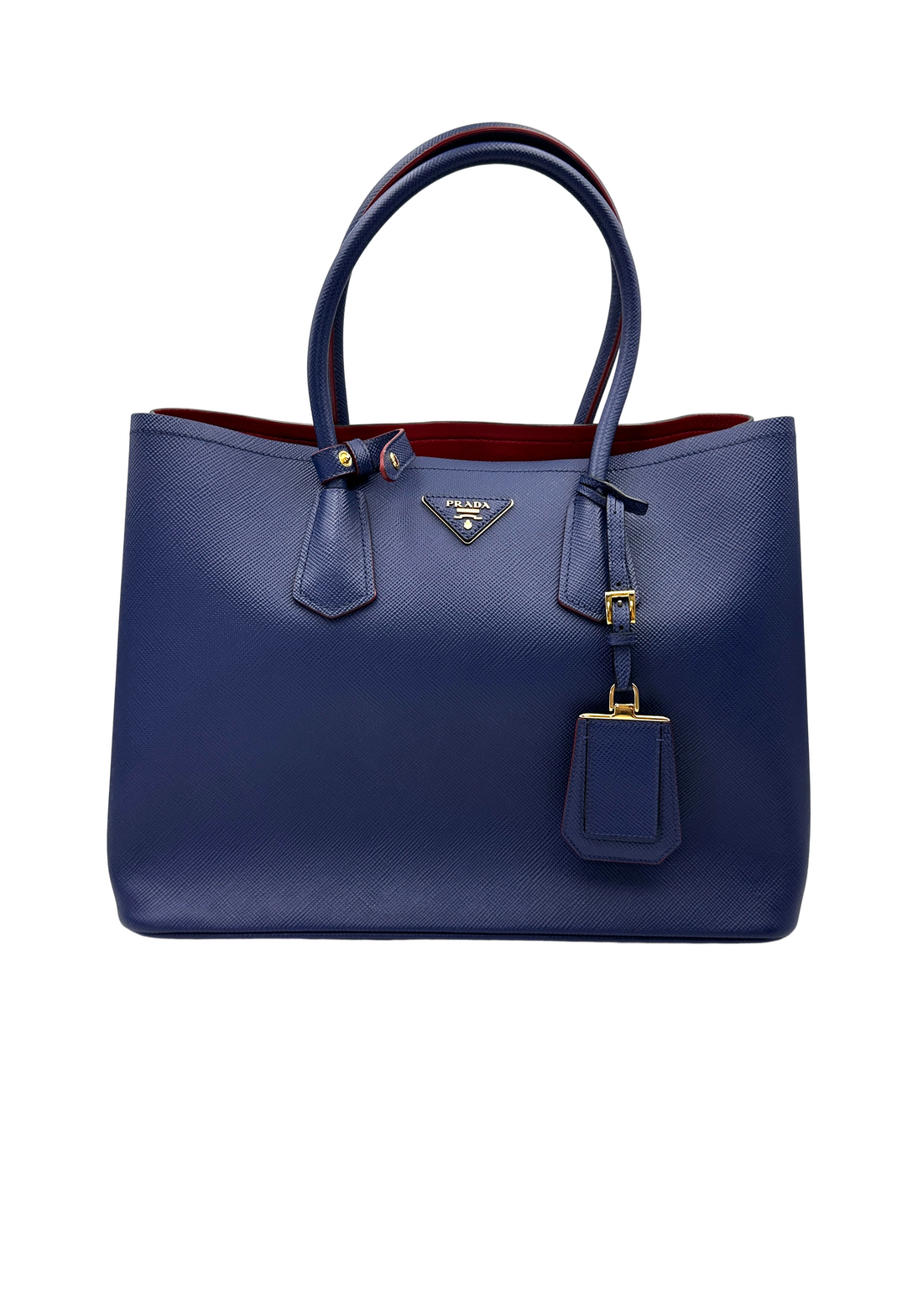 Prada Double Blue Saffiano Cuir Leather Handle Bag PR509