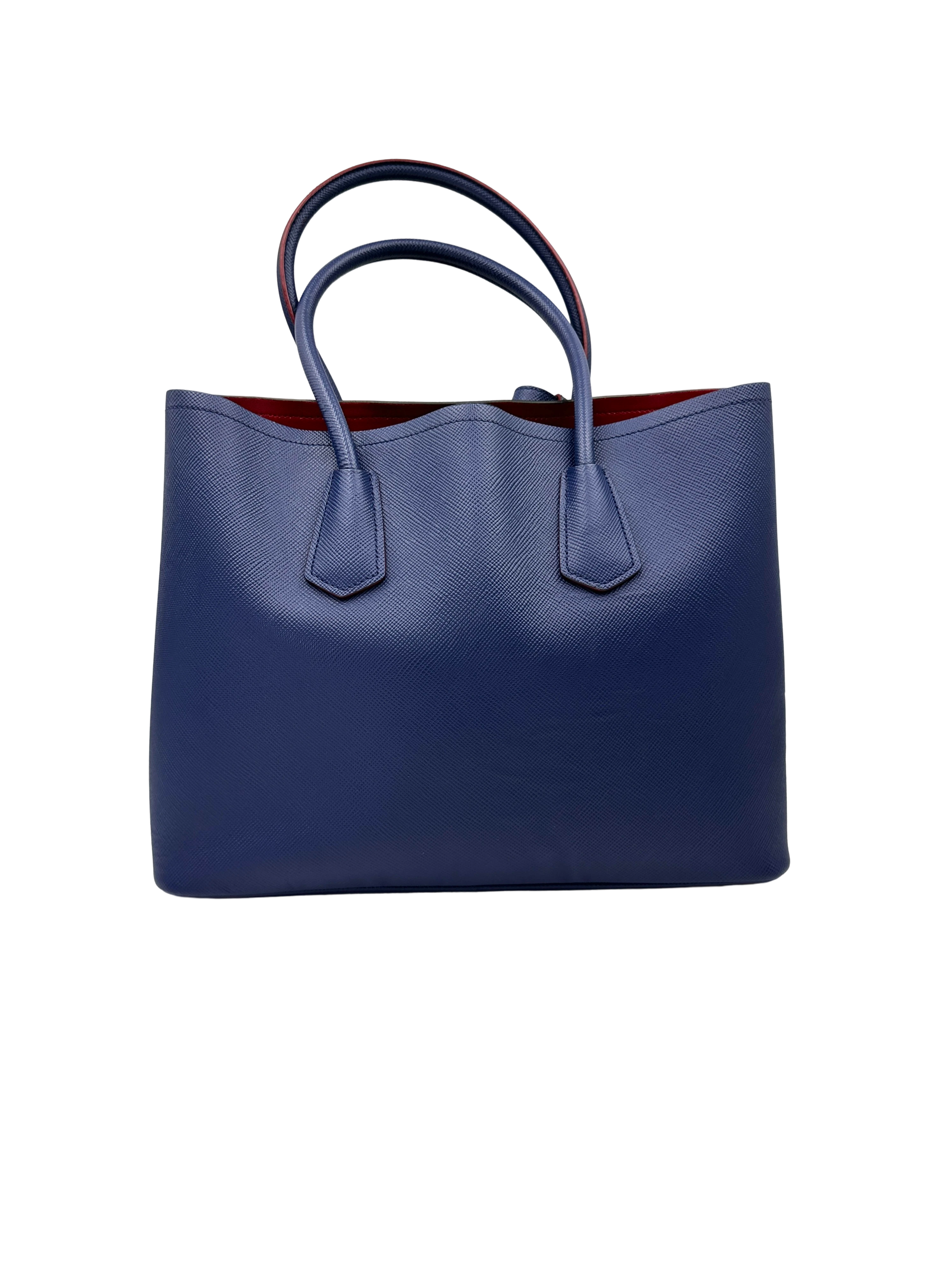 Prada Double Blue Saffiano Cuir Leather Handle Bag PR509