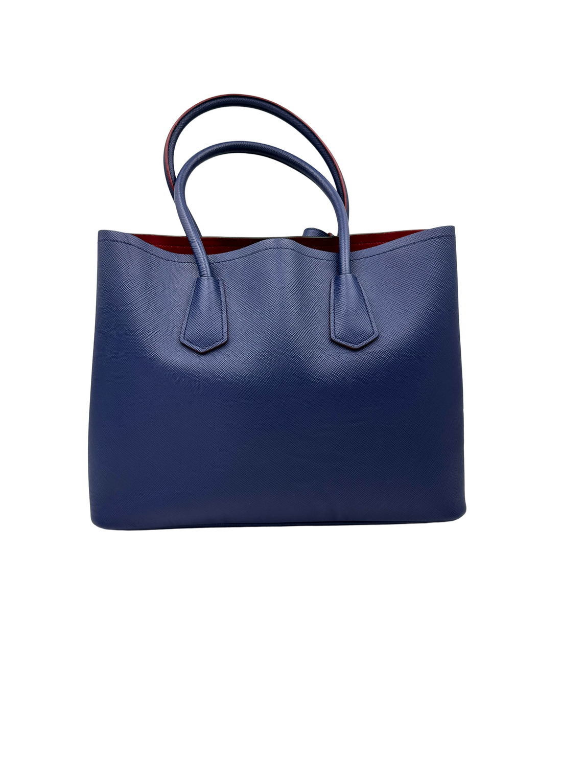 Prada Double Blue Saffiano Cuir Leather Handle Bag PR509