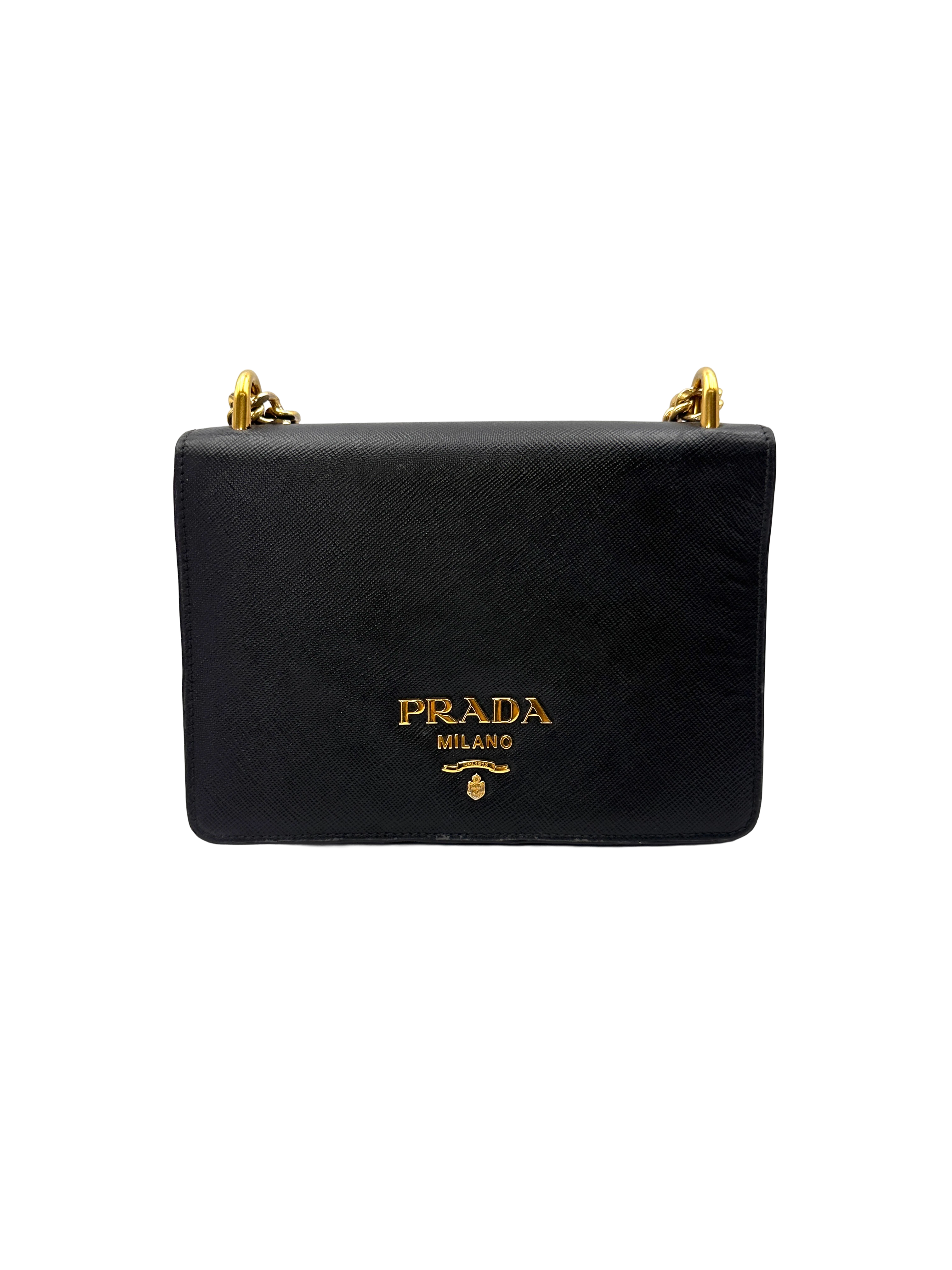 Prada Black Saffiano Leather Chain Shoulder Bag PR508