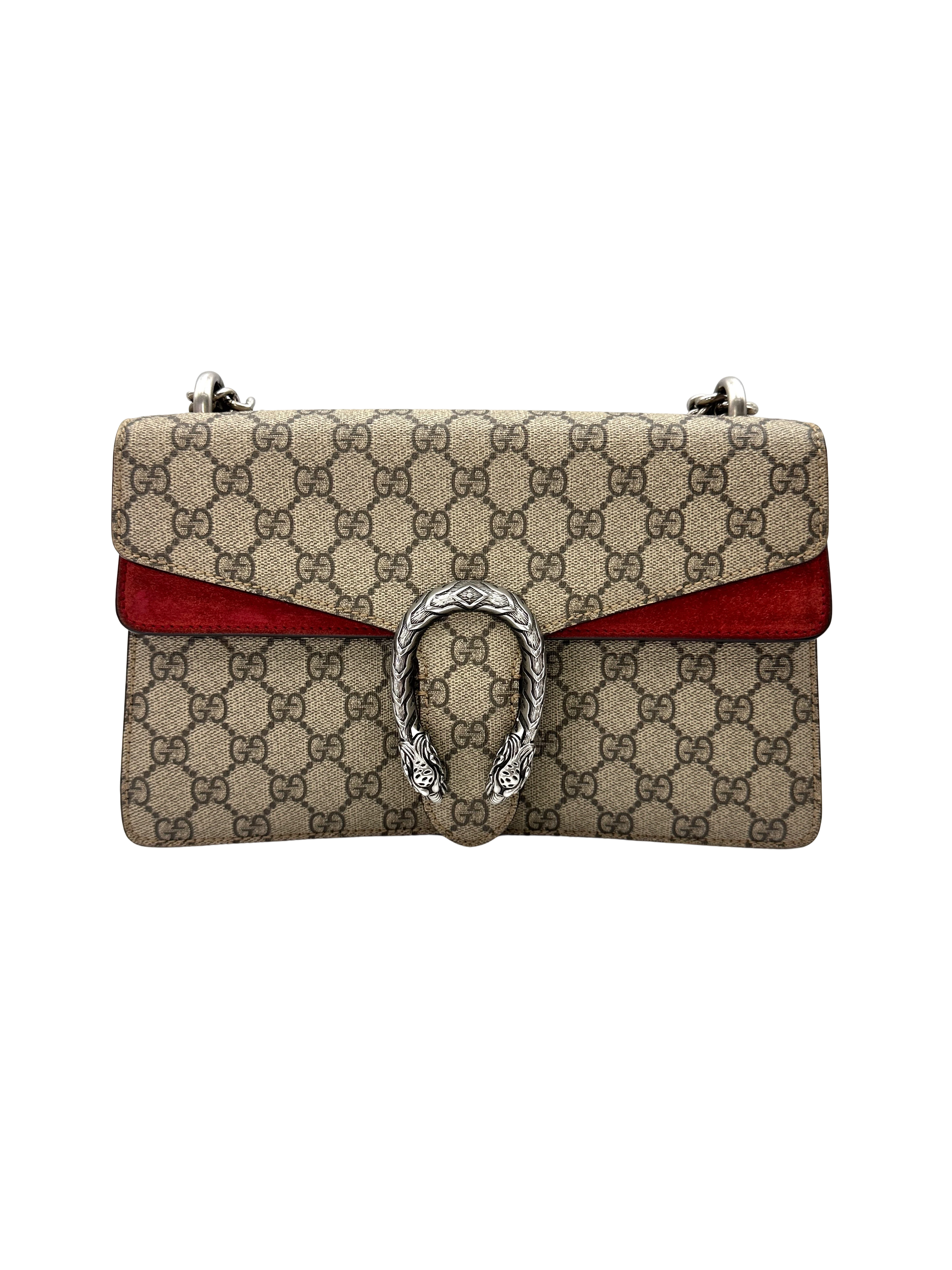 Gucci Dionysus GG Supreme Canvas Shoulder Bag With Red Tirm GG1358