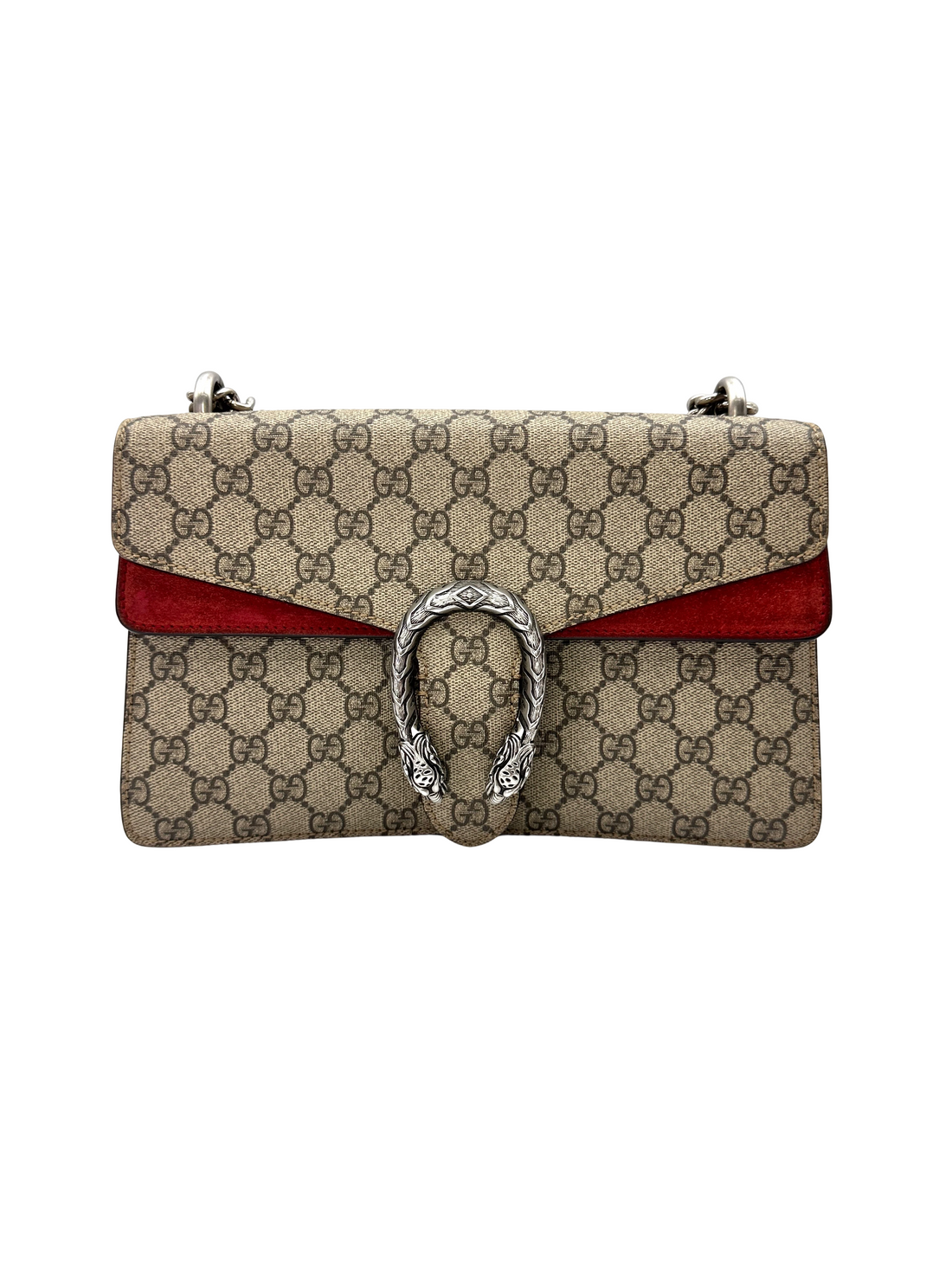 Gucci Dionysus GG Supreme Canvas Shoulder Bag With Red Tirm GG1358