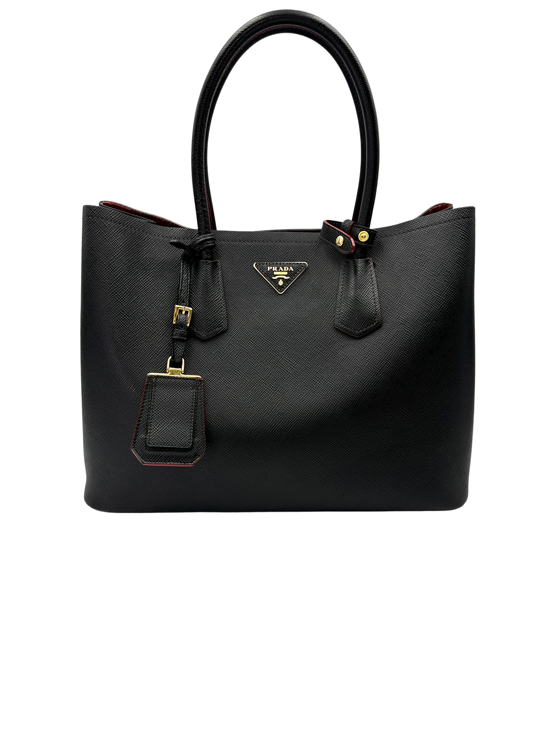 Prada Double Black Saffiano Cuir Leather Handle Bag PR510