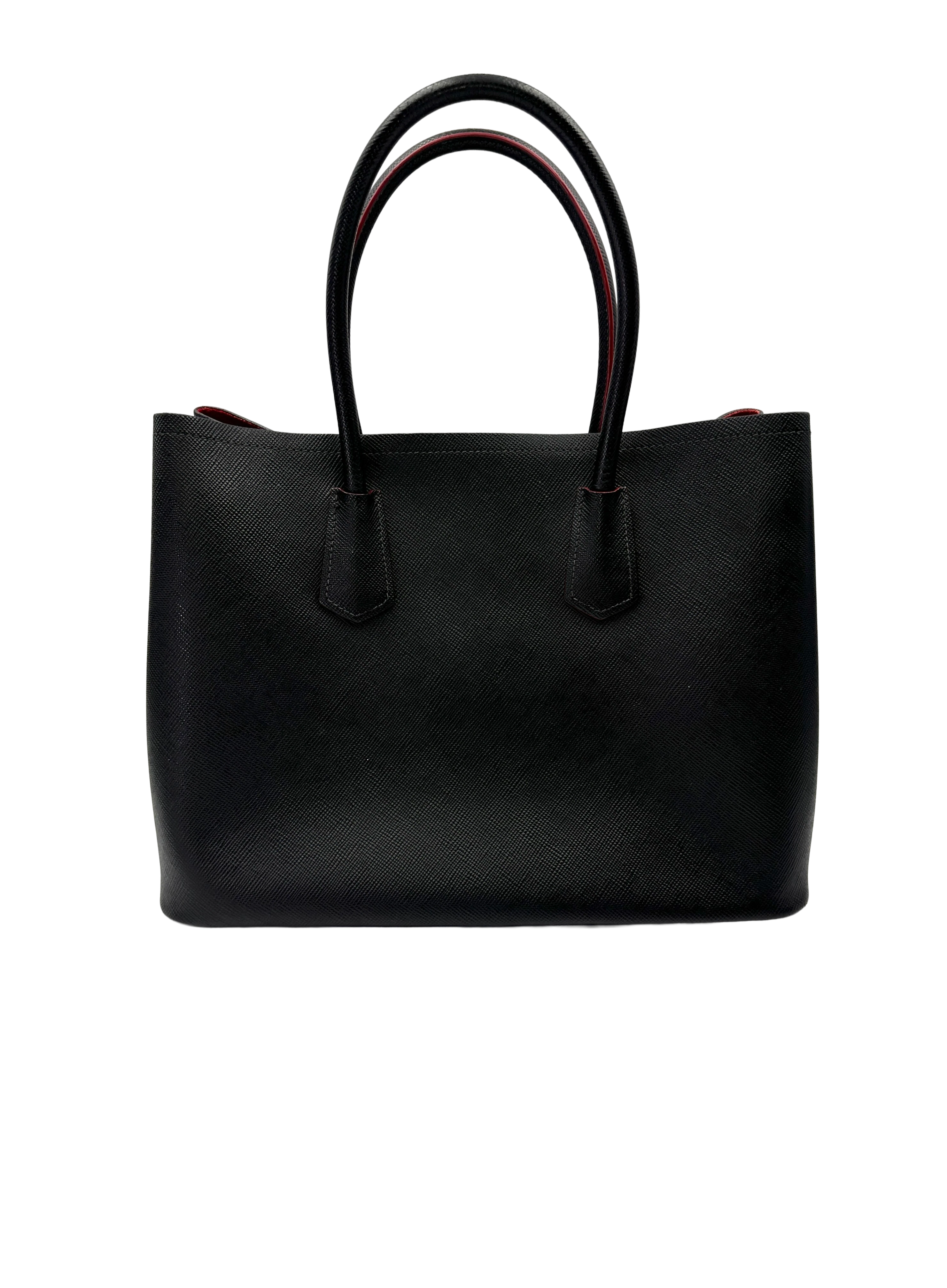 Prada Double Black Saffiano Cuir Leather Handle Bag PR510