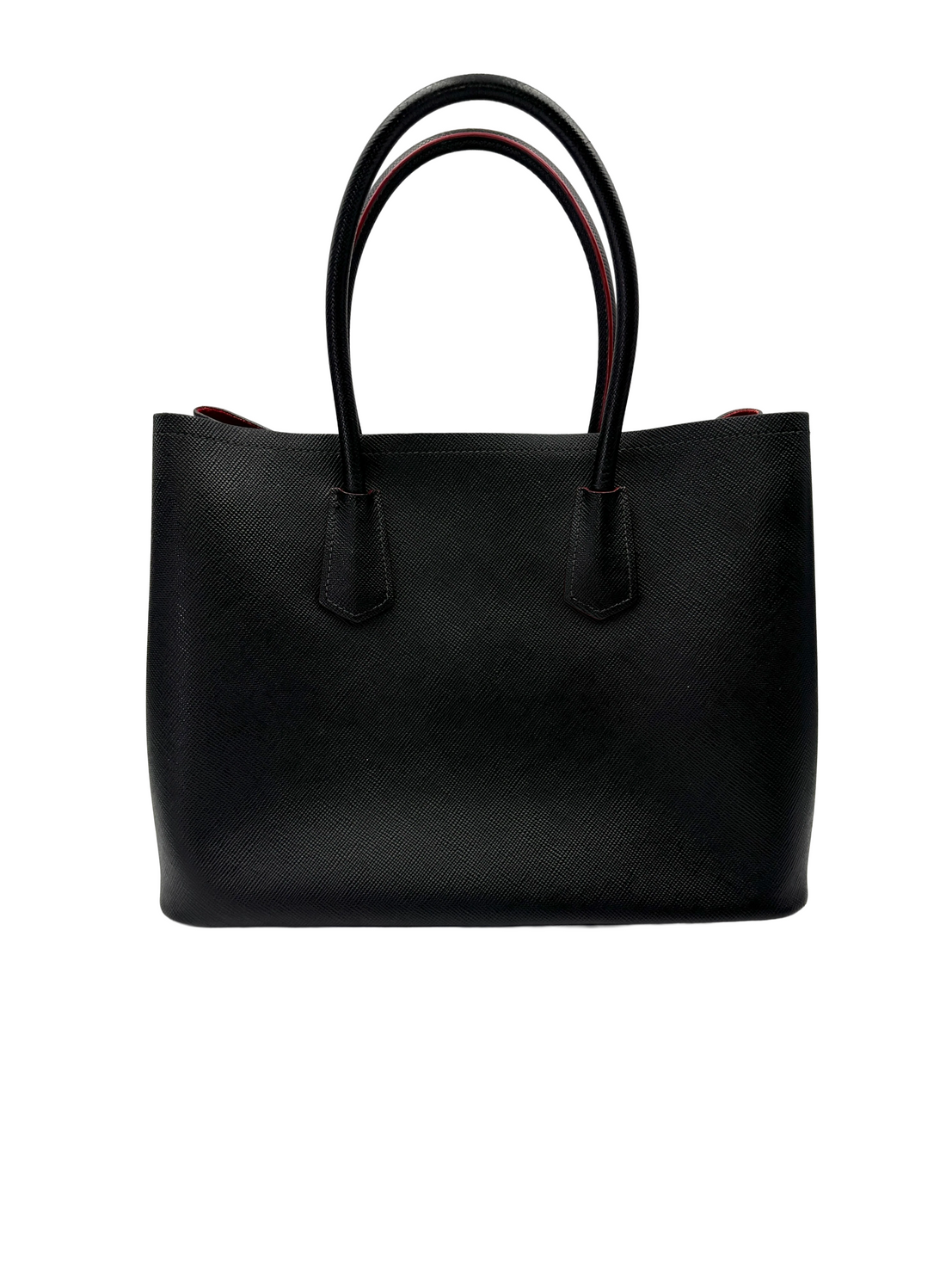 Prada Double Black Saffiano Cuir Leather Handle Bag PR510