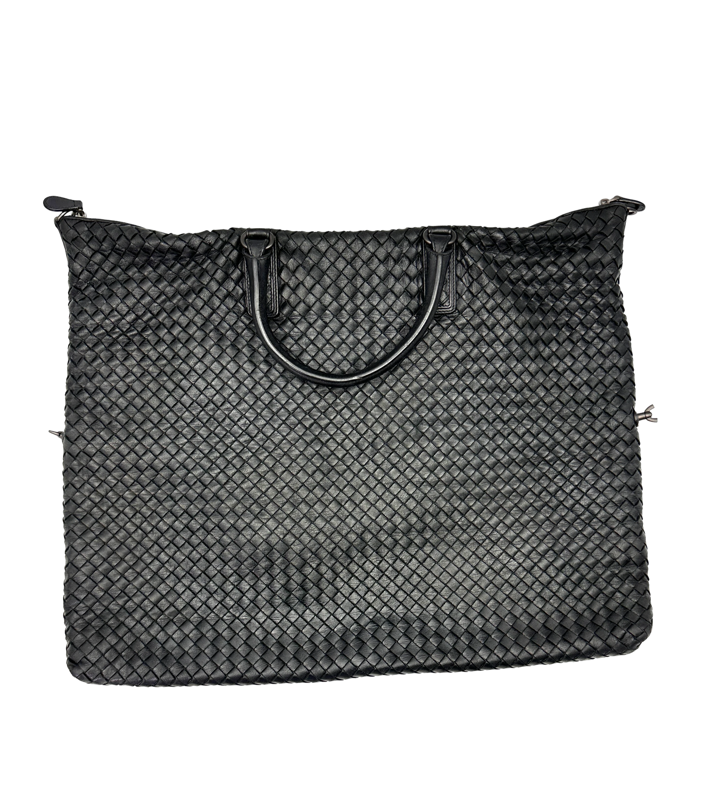 Bottega Veneta Convertible Black Intrecciato Leather Handle Bag BV137