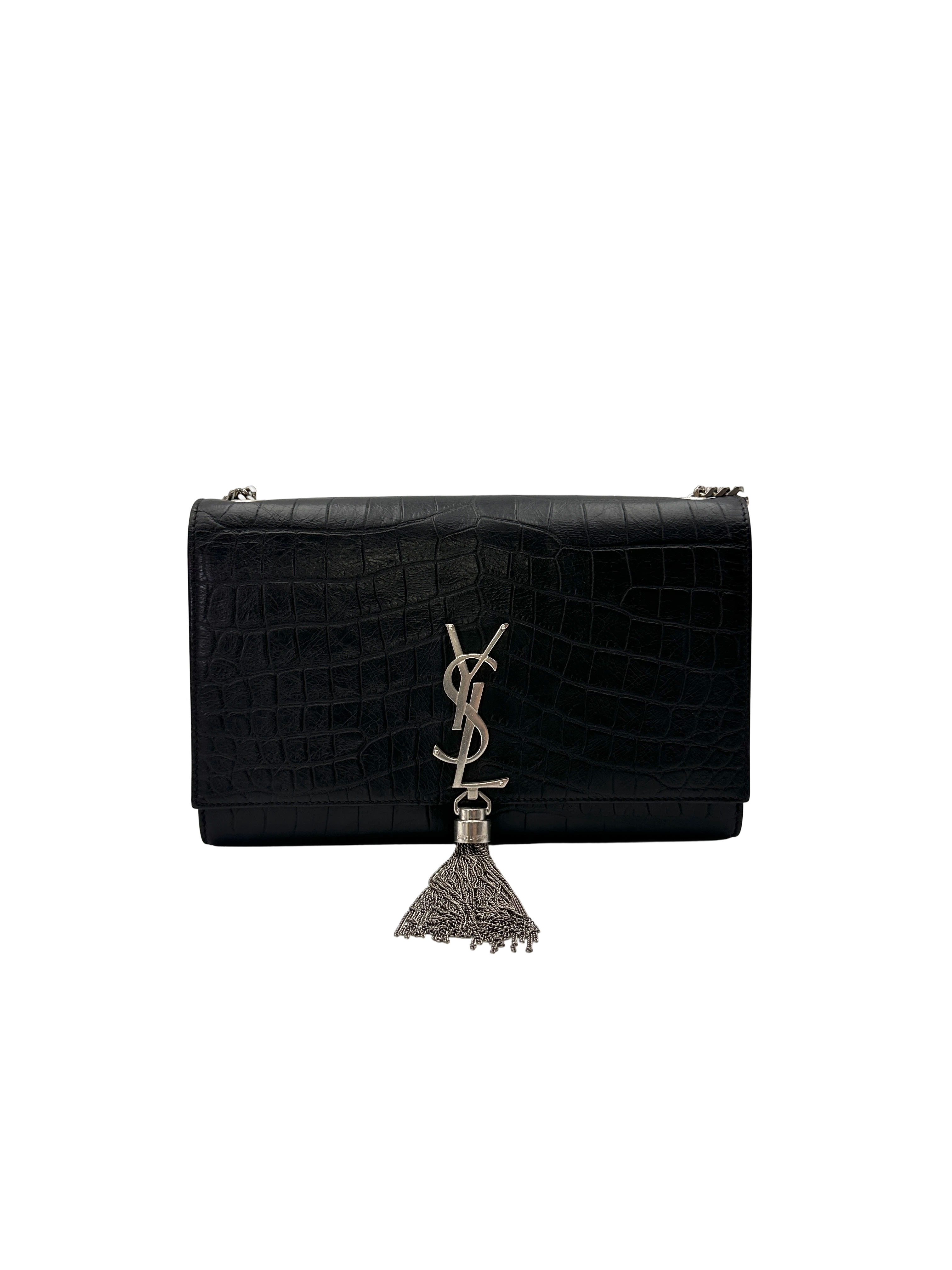 Saint Laurent Kate Croc-Embossed Chain Shoulder Bag SL267