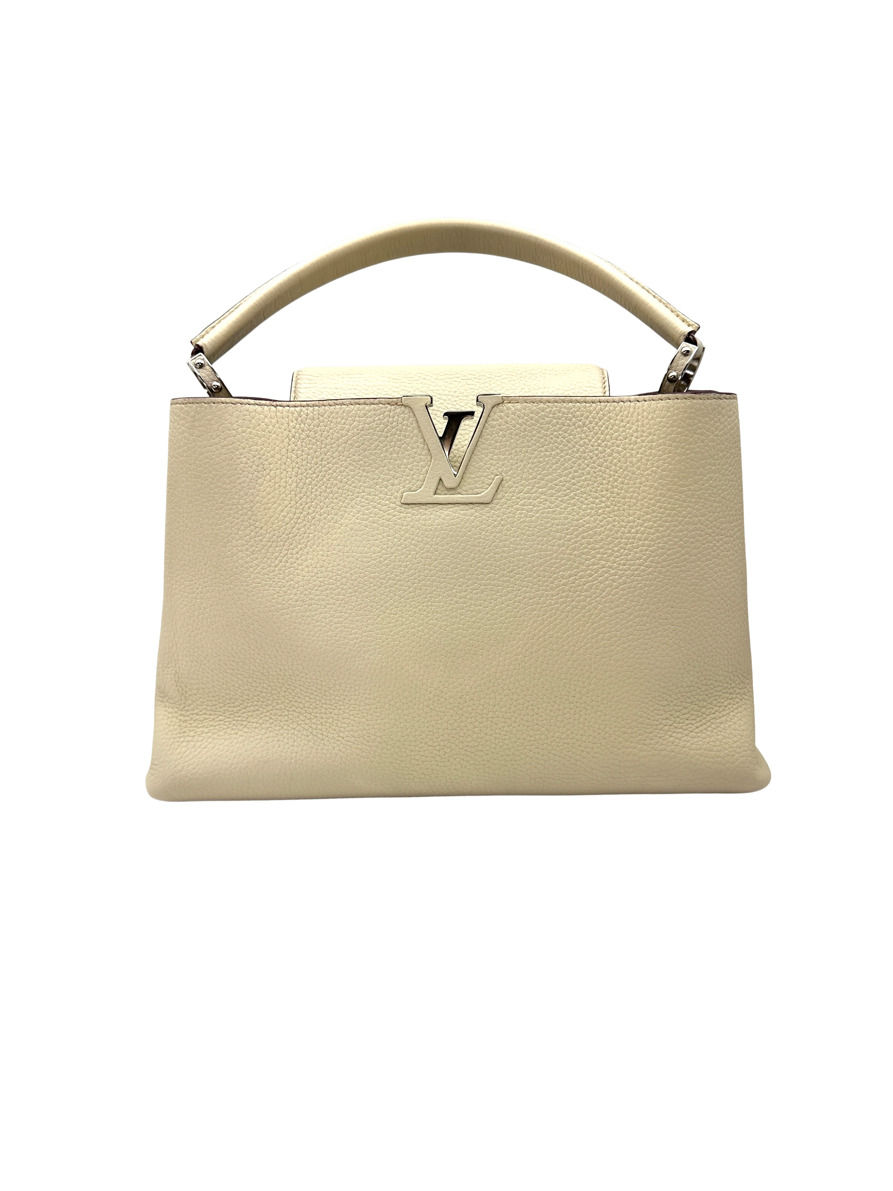 Louis Vuitton Capucines GM White Taurillon Leather Handle Bag LV3100