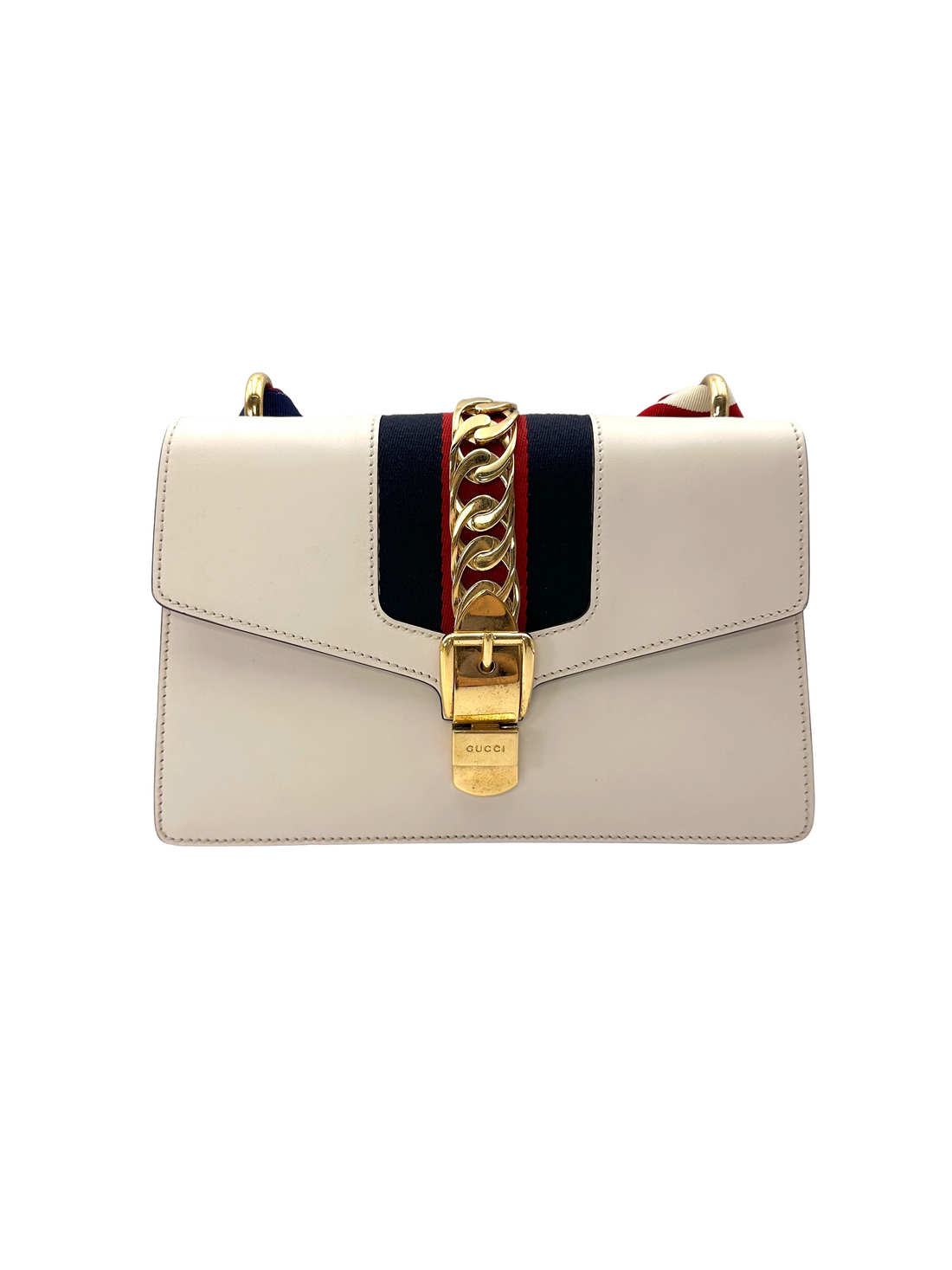 Gucci Sylvie White Leather Medium Size Shoulder Bag GG1362