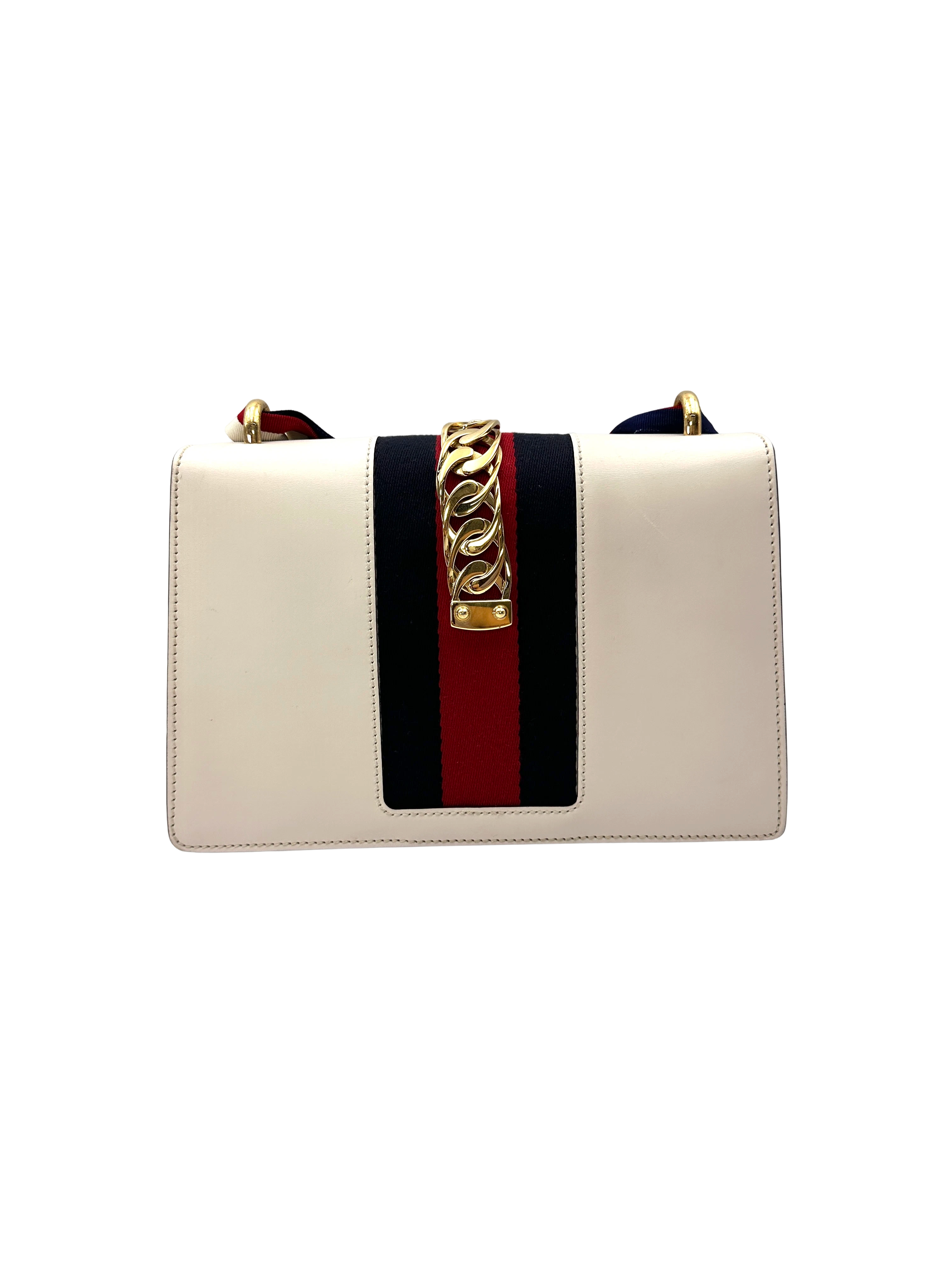 Gucci Sylvie White Leather Medium Size Shoulder Bag GG1362