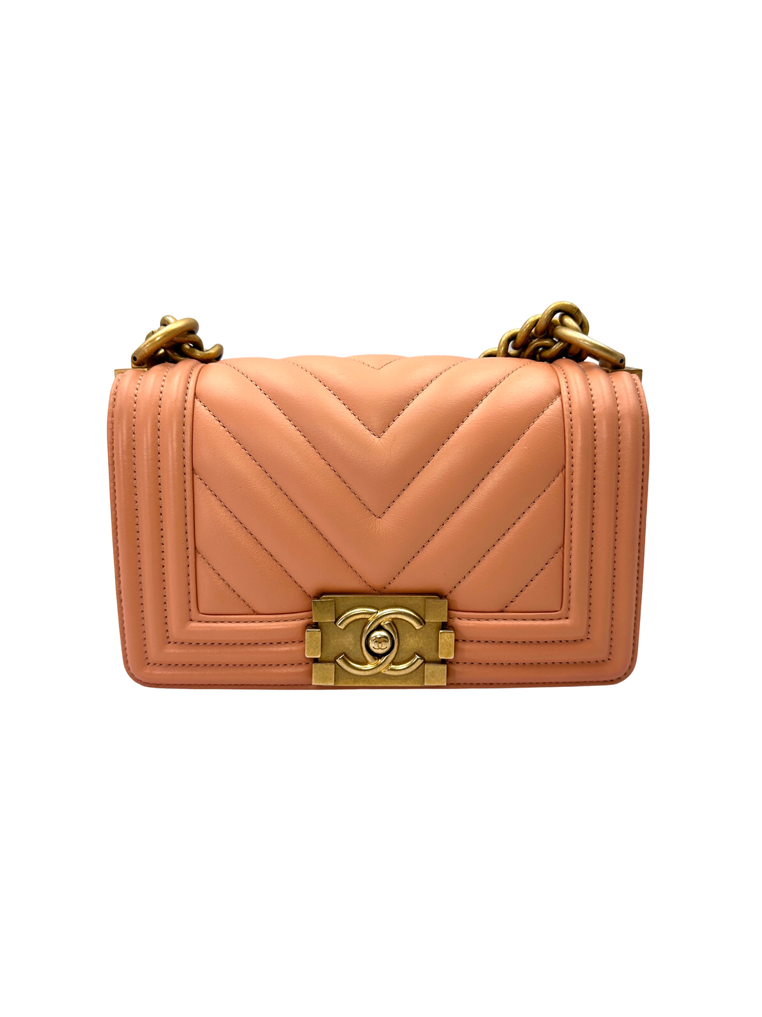 Chanel LeBoy Pink Chevron Quilted Leather Small Size Flap Bag With Gold Buckle(25***58) CC2240