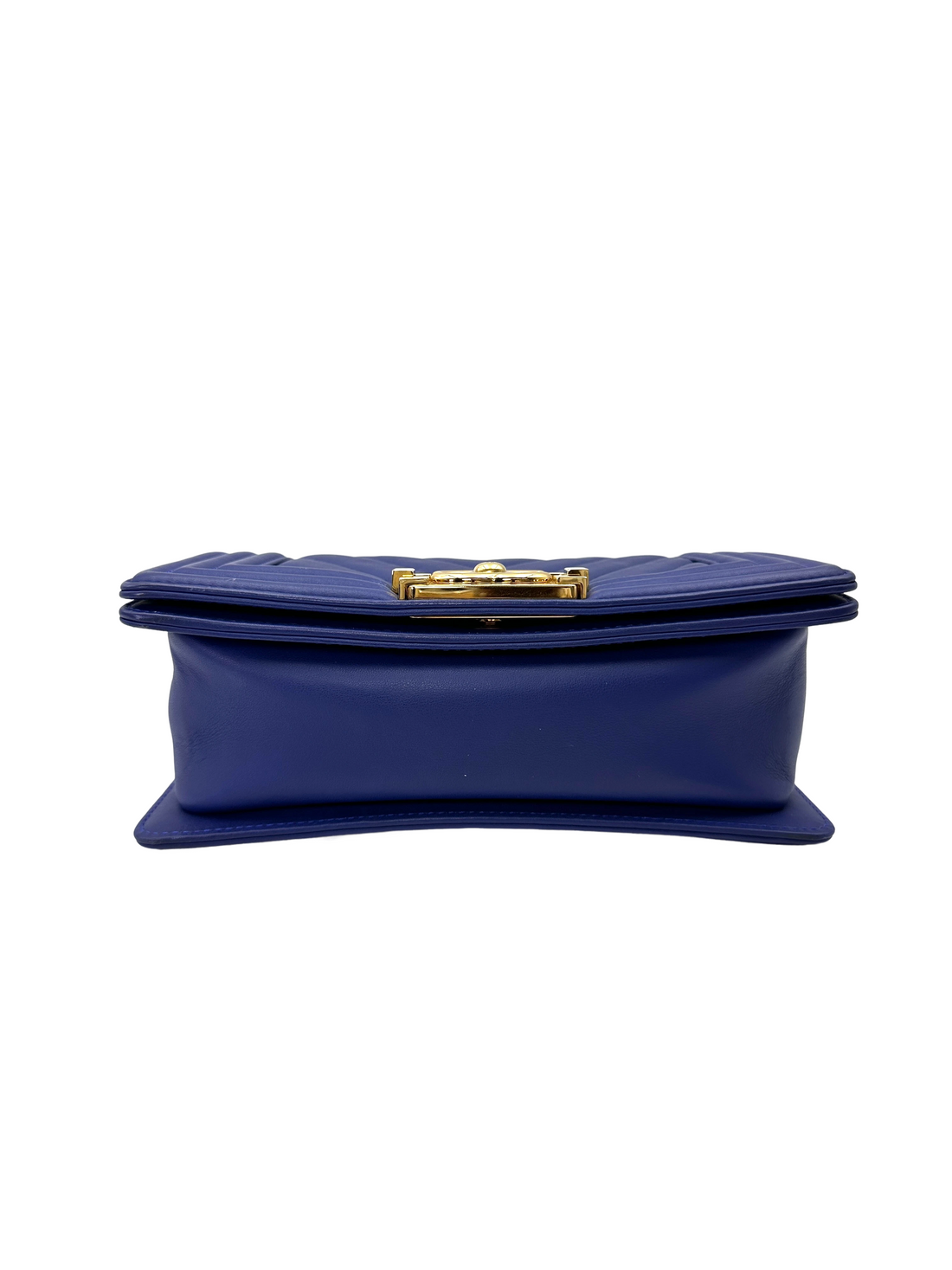 Chanel LeBoy Blue Chevron Quilted Leather Small Size Flap Bag With Gold Buckle(28***17) CC2239