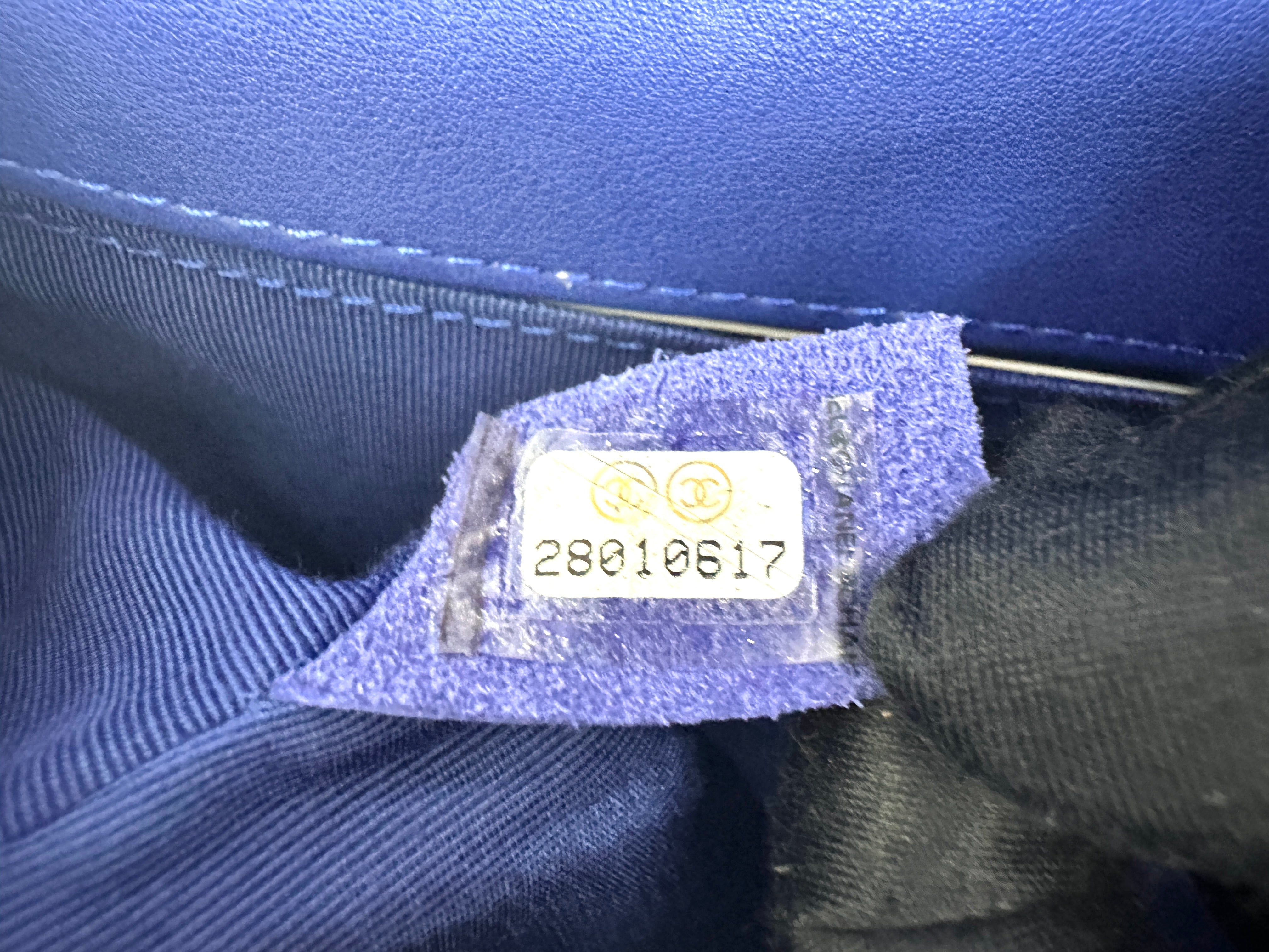 Chanel LeBoy Blue Chevron Quilted Leather Small Size Flap Bag With Gold Buckle(28***17) CC2239