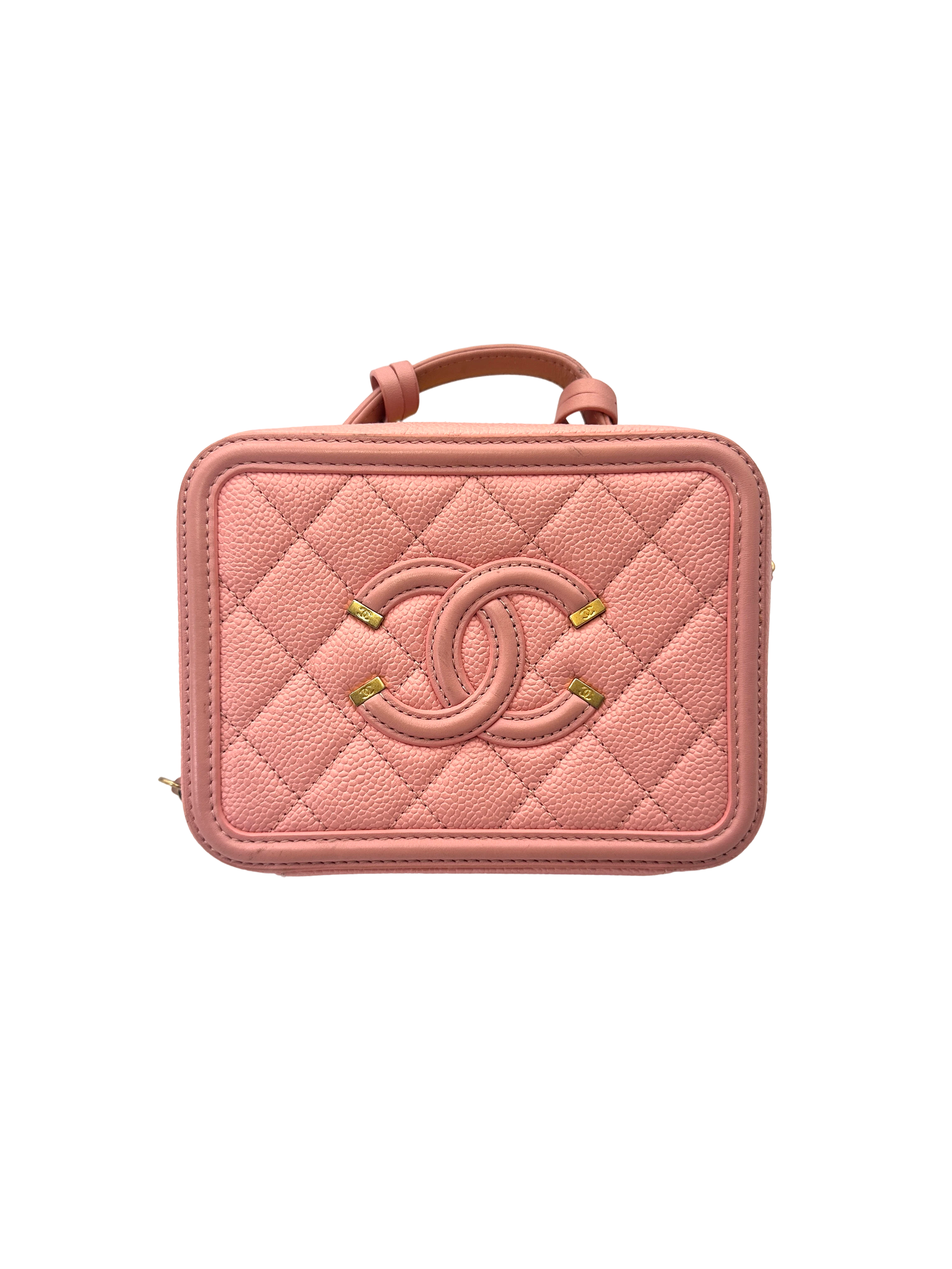 Chanel CC Filigree Pink Quilted Leather Top Handle Vanity Case(27***78) CC2247