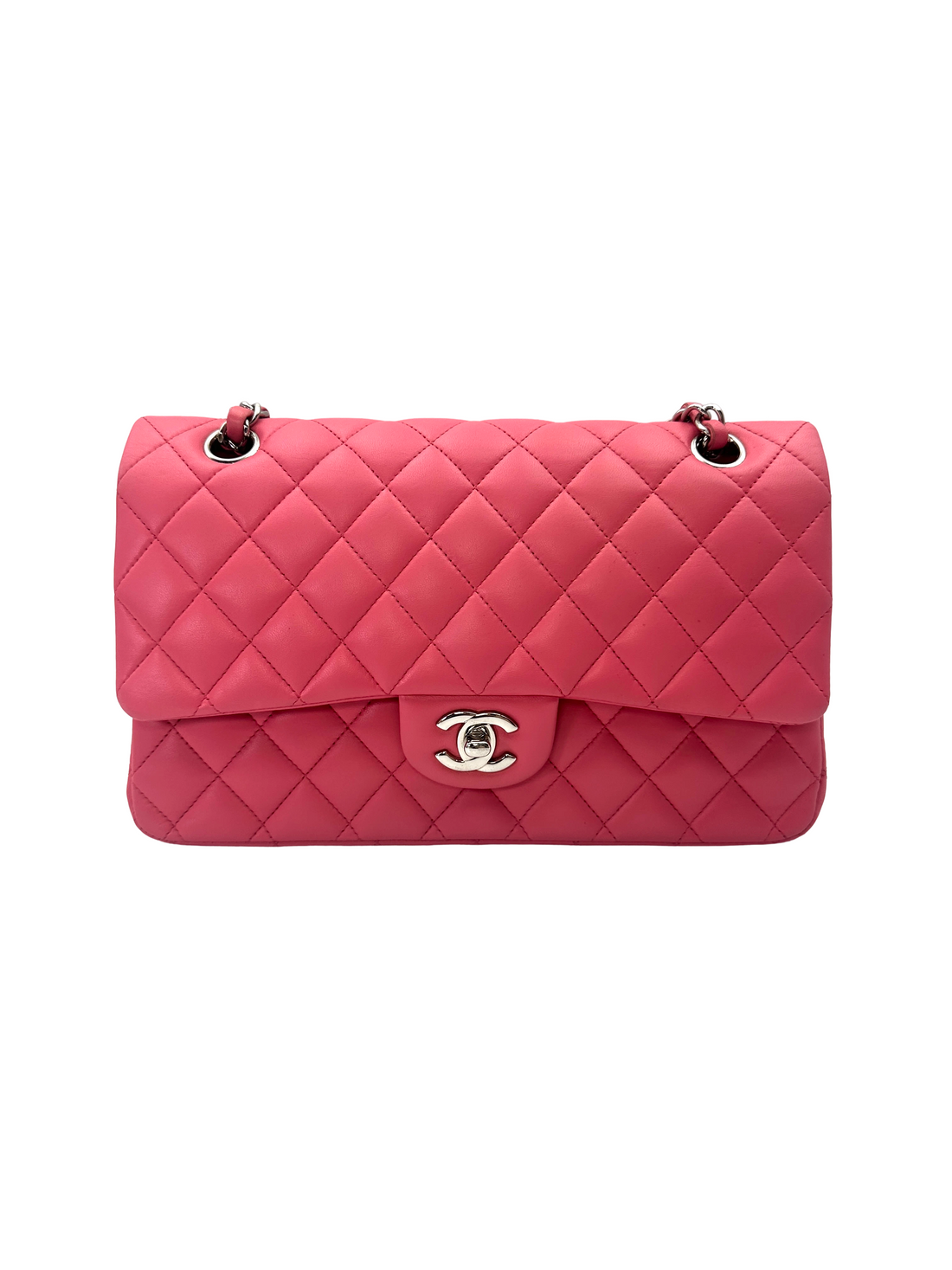 Chanel Classic Flap Pink Quilted Lambskin Medium Size Shoulder Bag With Silver Buckle(16***03) CC2243