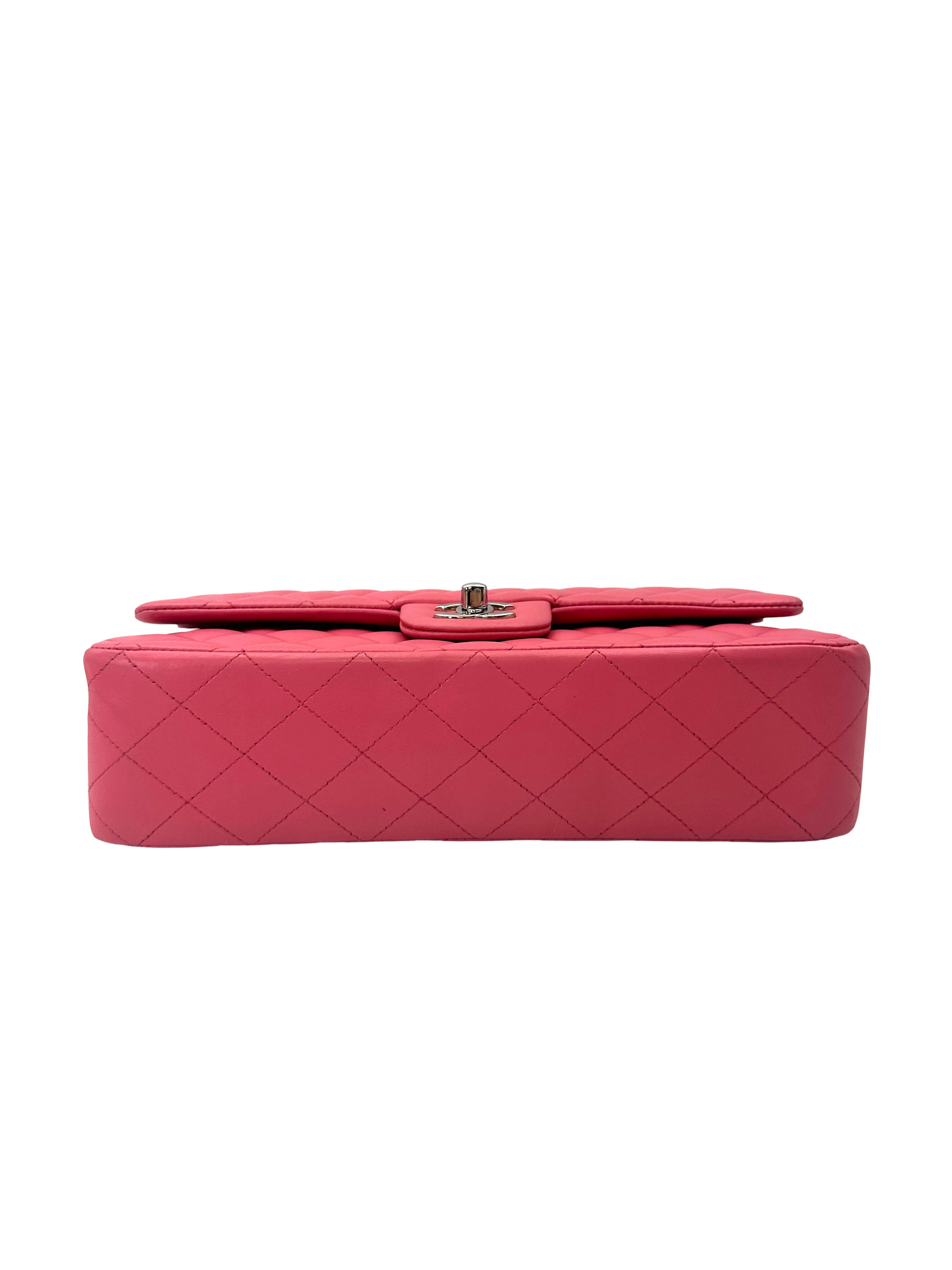 Chanel Classic Flap Pink Quilted Lambskin Medium Size Shoulder Bag With Silver Buckle(16***03) CC2243