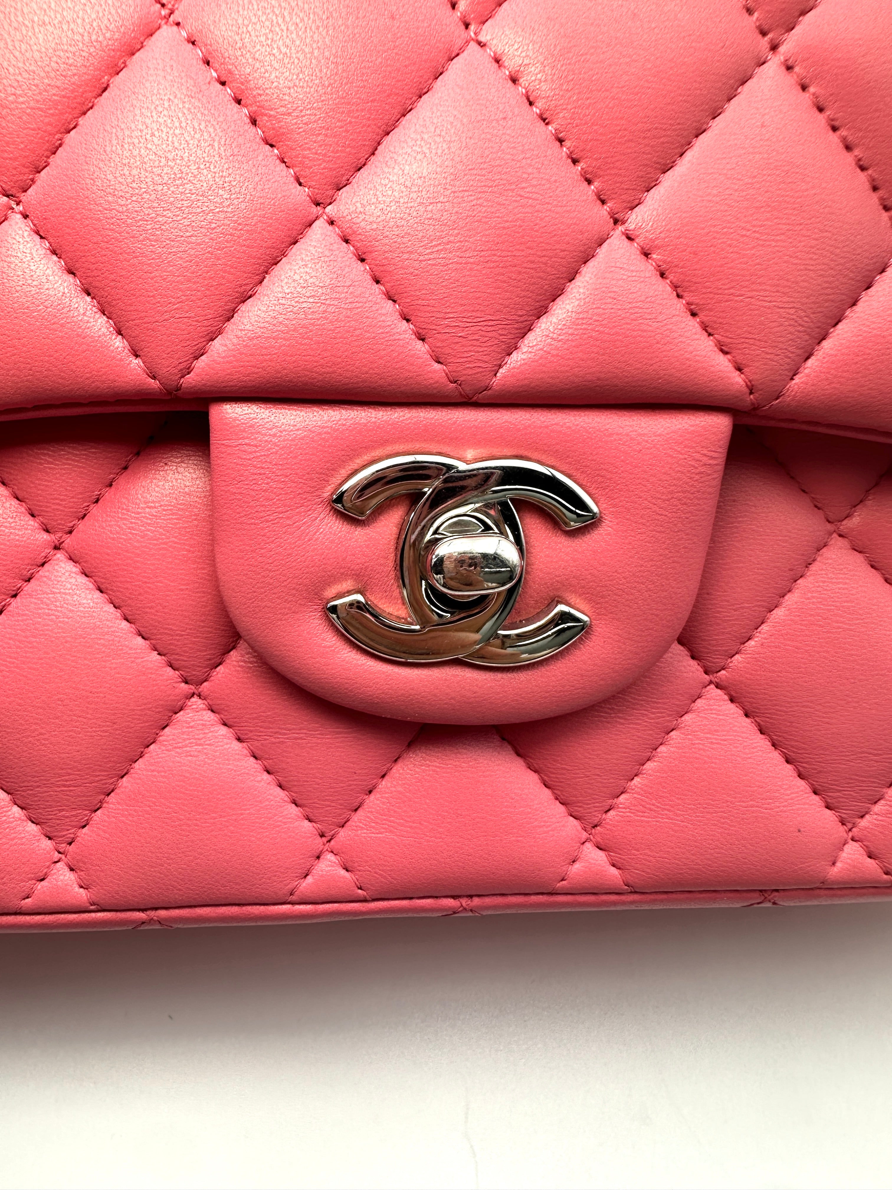 Chanel Classic Flap Pink Quilted Lambskin Medium Size Shoulder Bag With Silver Buckle(16***03) CC2243