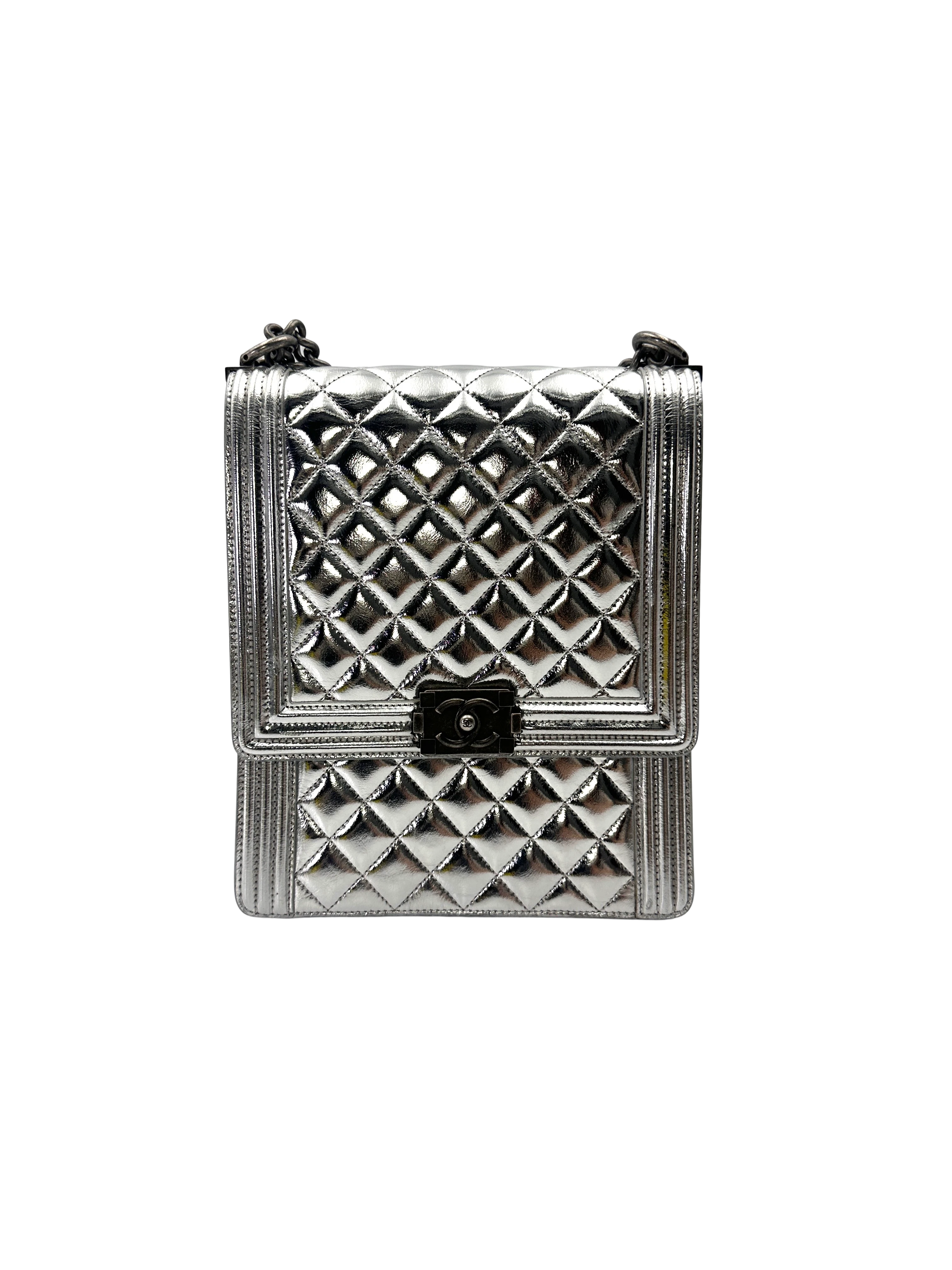 Chanel North South LeBoy Metallic Silver Quilted Leather Shoulder Bag(27***35) CC2242