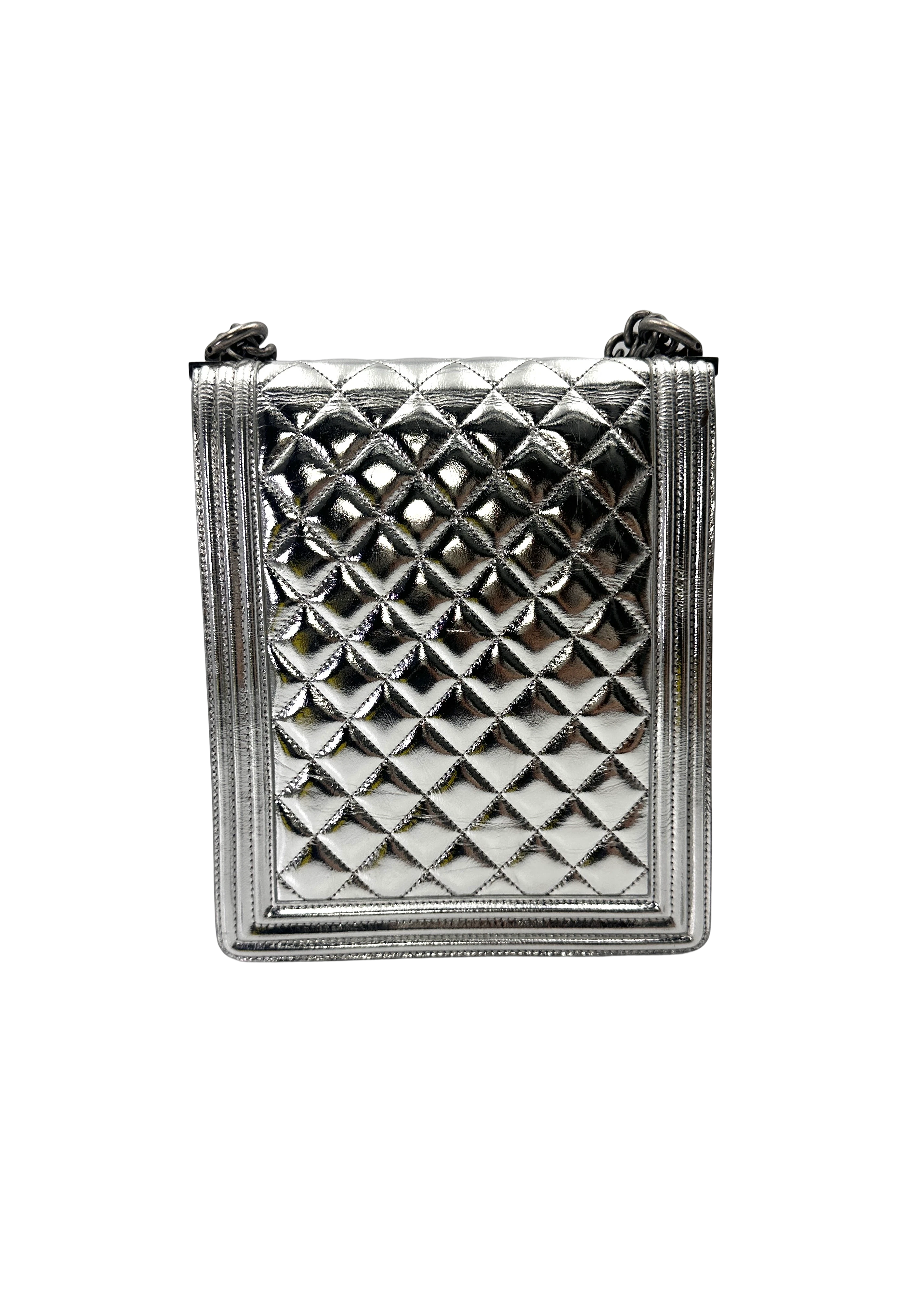 Chanel North South LeBoy Metallic Silver Quilted Leather Shoulder Bag(27***35) CC2242