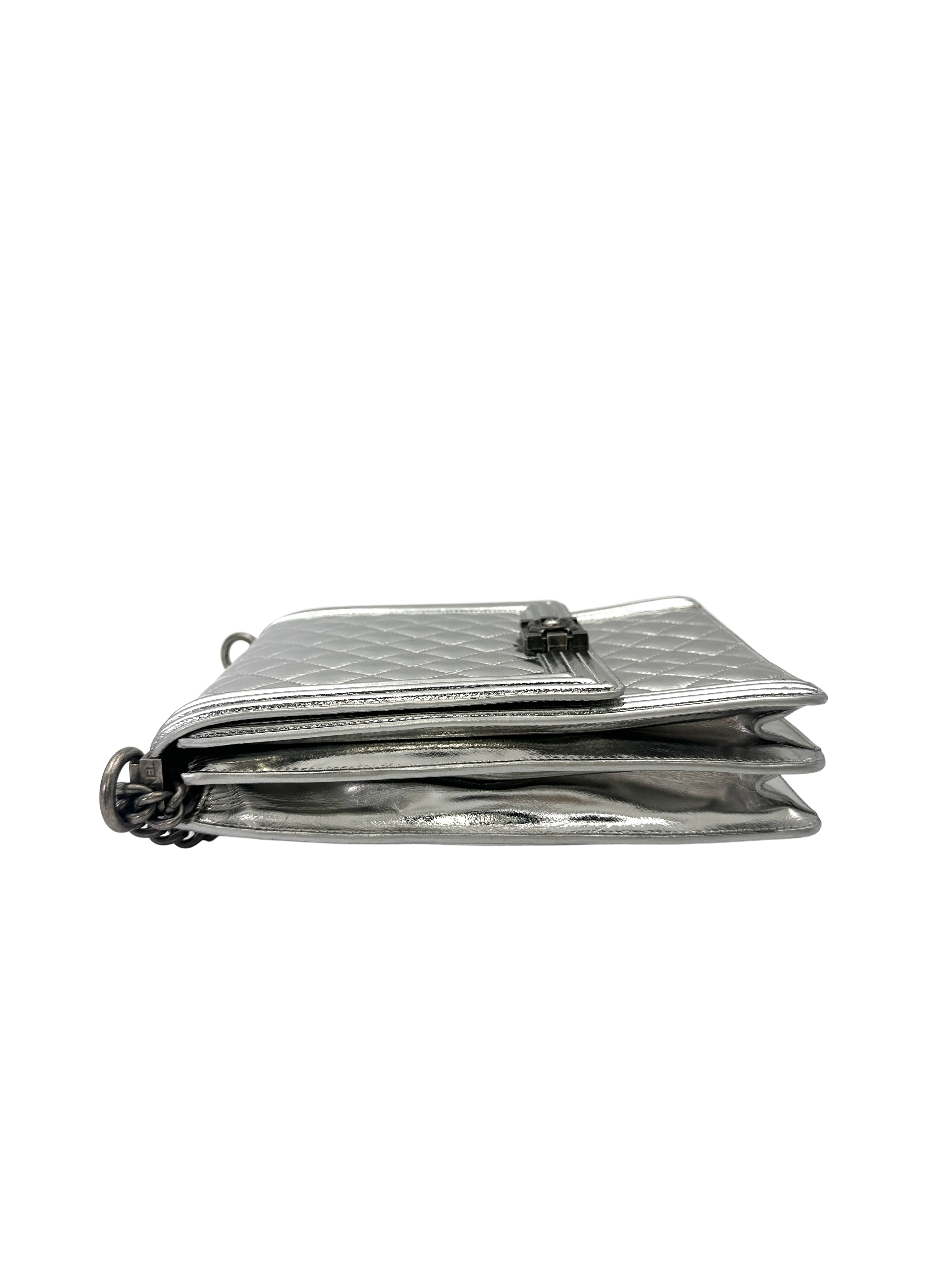 Chanel North South LeBoy Metallic Silver Quilted Leather Shoulder Bag(27***35) CC2242