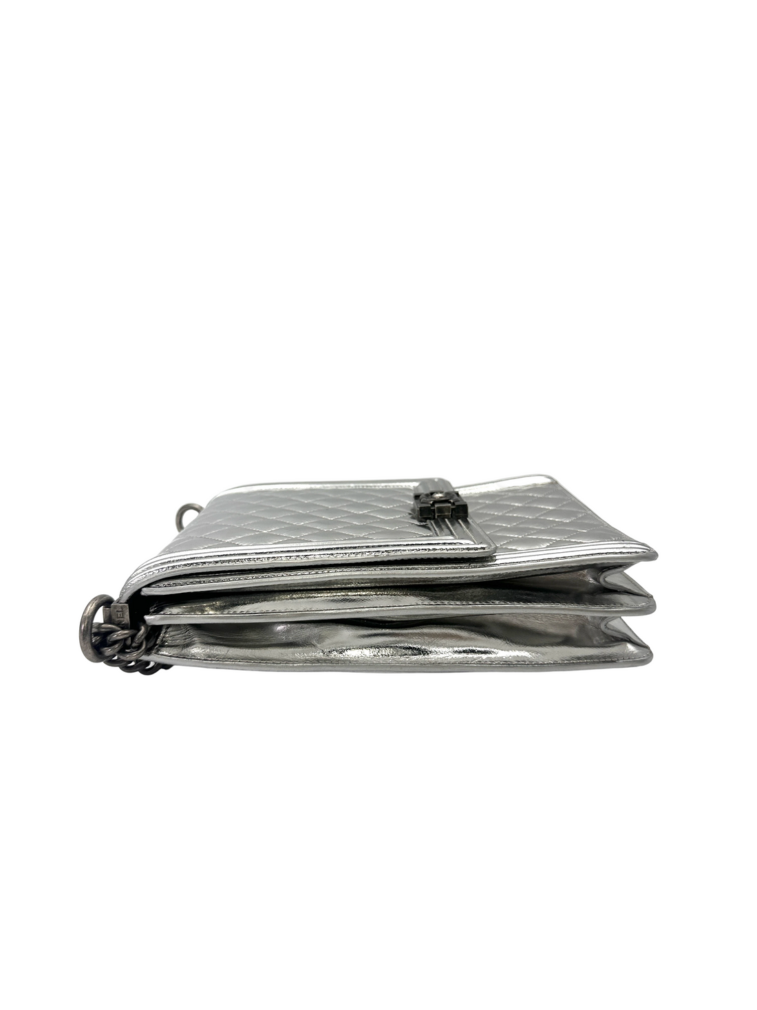 Chanel North South LeBoy Metallic Silver Quilted Leather Shoulder Bag(27***35) CC2242