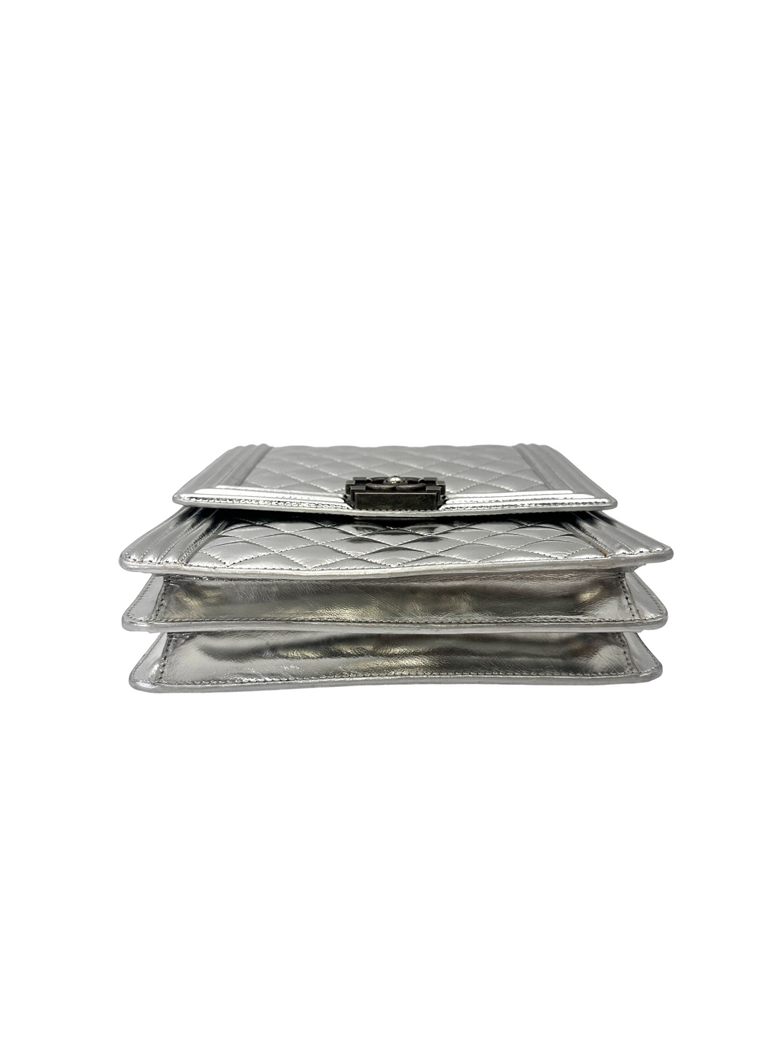 Chanel North South LeBoy Metallic Silver Quilted Leather Shoulder Bag(27***35) CC2242