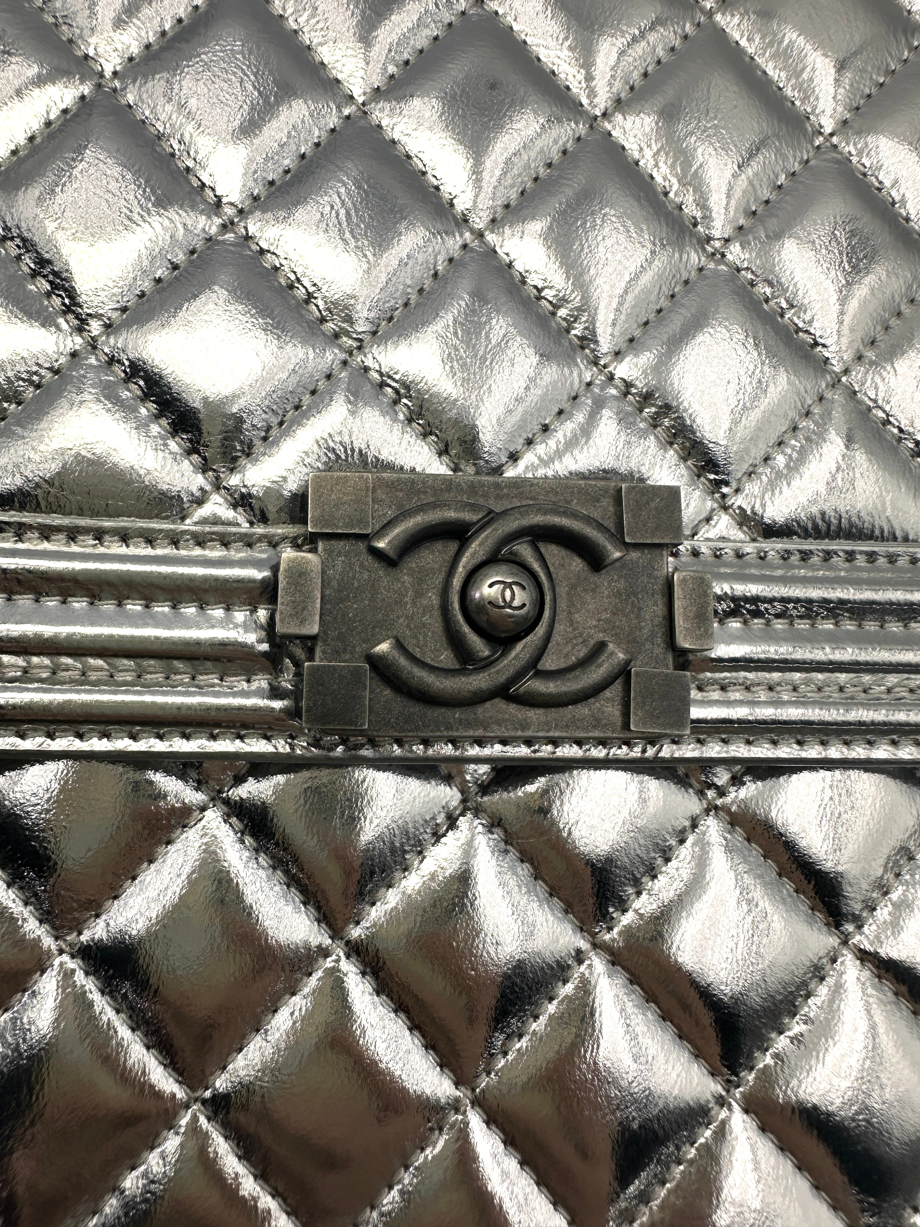 Chanel North South LeBoy Metallic Silver Quilted Leather Shoulder Bag(27***35) CC2242