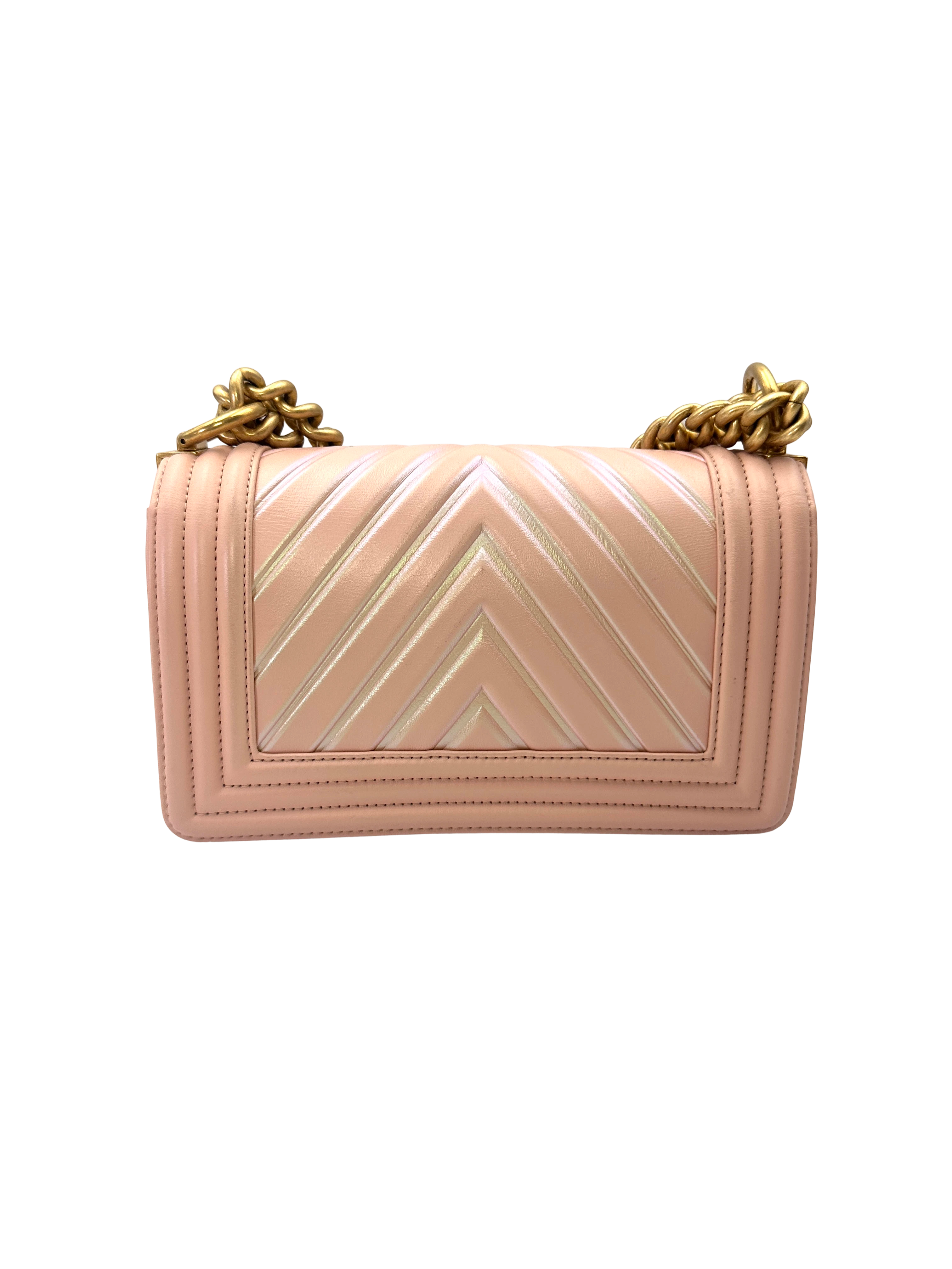 Chanel LeBoy Pink Chevron Quilted Leather Small Size Flap Bag With Gold Buckle(24***10) CC2245