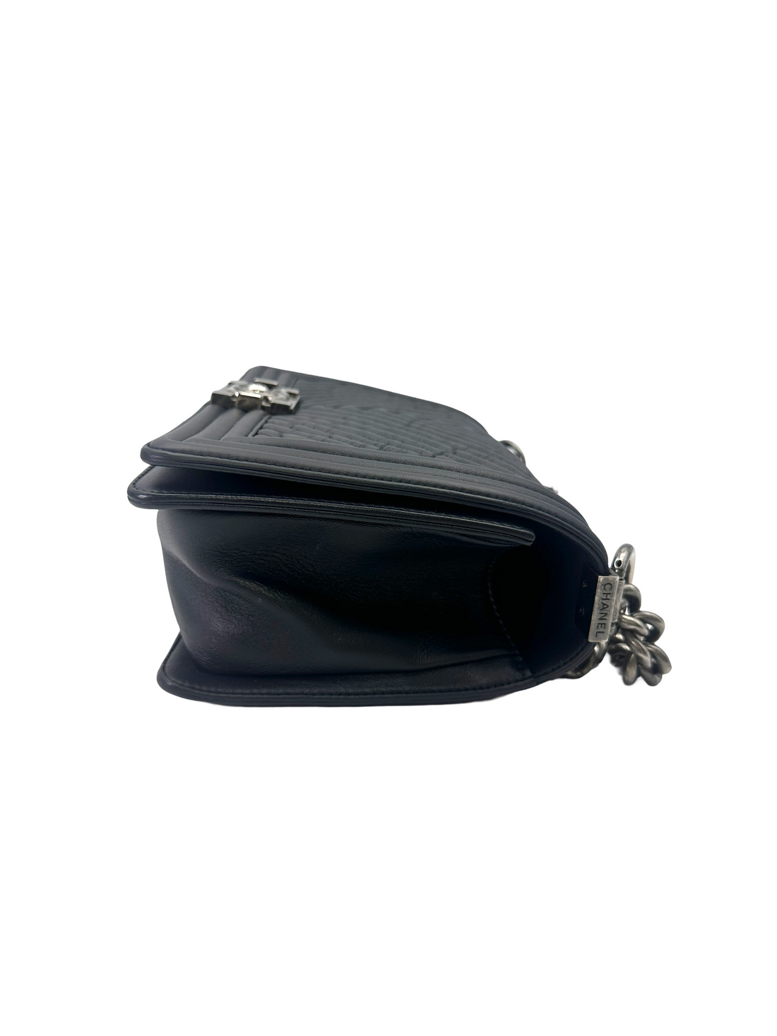 Chanel LeBoy Black Chevron Quilted Leather Medium Size Flap Bag With Silver Buckle(20***52) CC2246