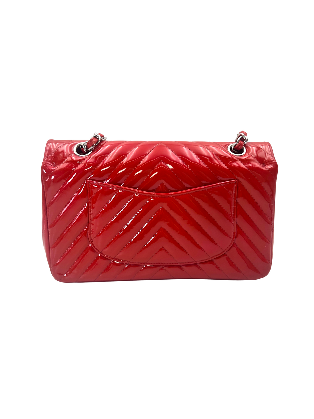 Chanel Classic Flap Red Chevron Quilted Patent Leather Shoulder Bag With Silver Buckle(21***27) CC2249