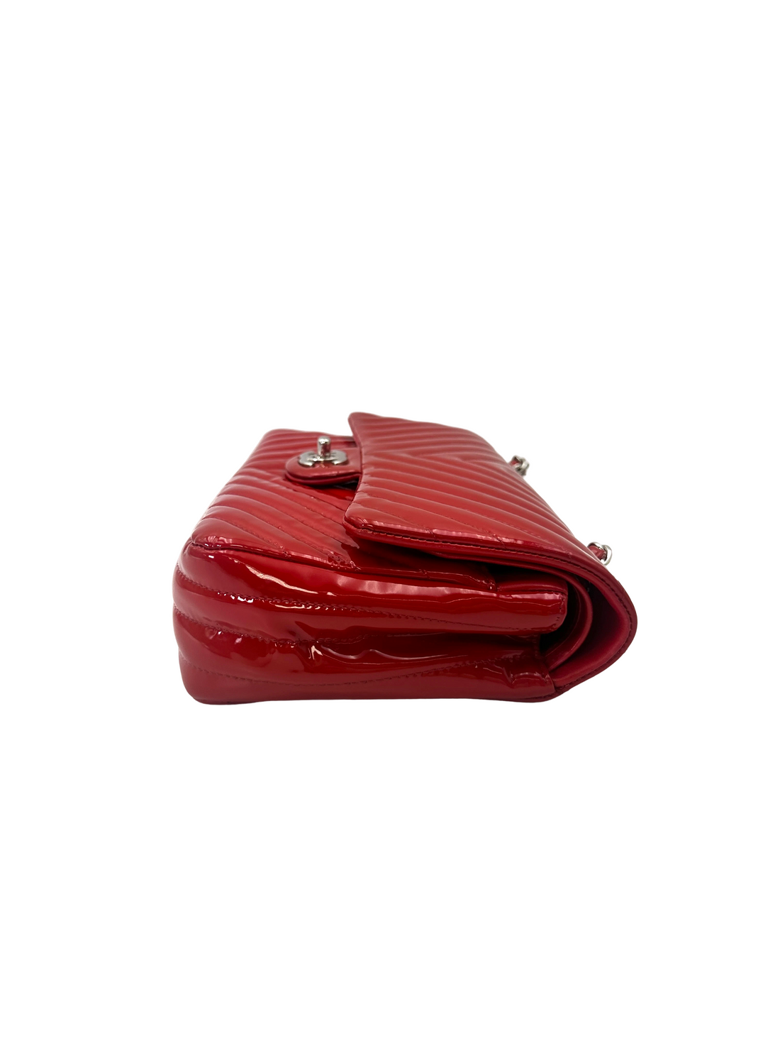 Chanel Classic Flap Red Chevron Quilted Patent Leather Shoulder Bag With Silver Buckle(21***27) CC2249