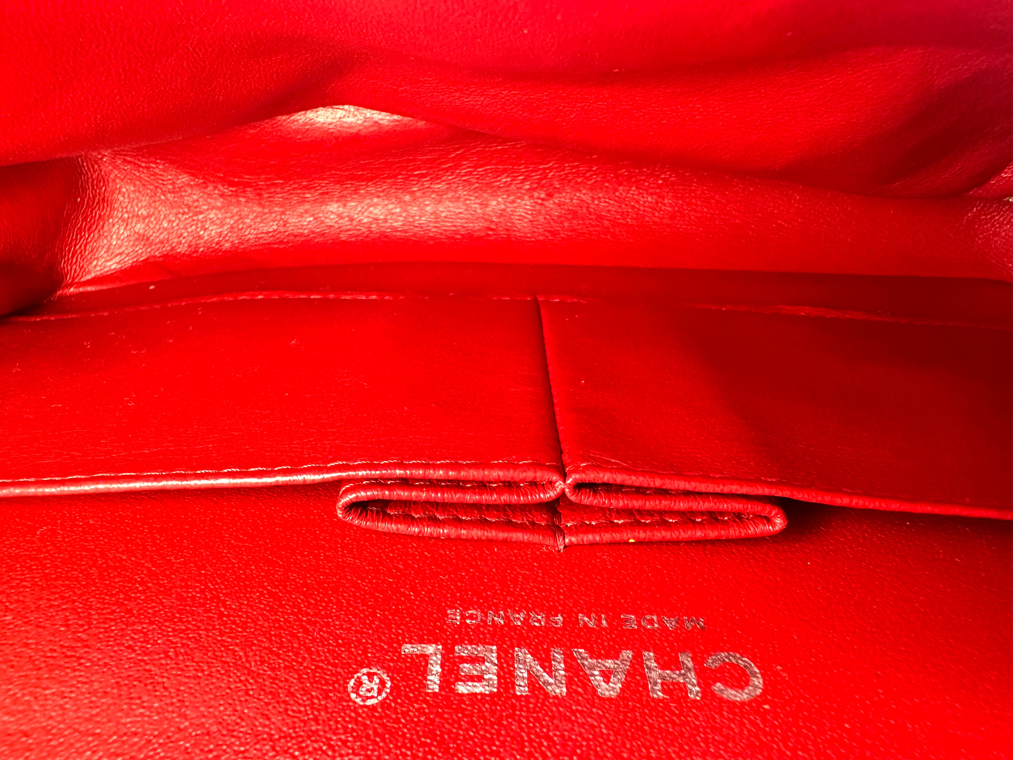 Chanel Classic Flap Red Chevron Quilted Patent Leather Shoulder Bag With Silver Buckle(21***27) CC2249