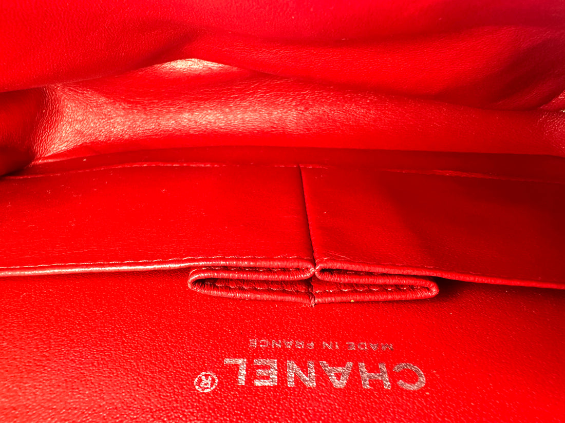 Chanel Classic Flap Red Chevron Quilted Patent Leather Shoulder Bag With Silver Buckle(21***27) CC2249