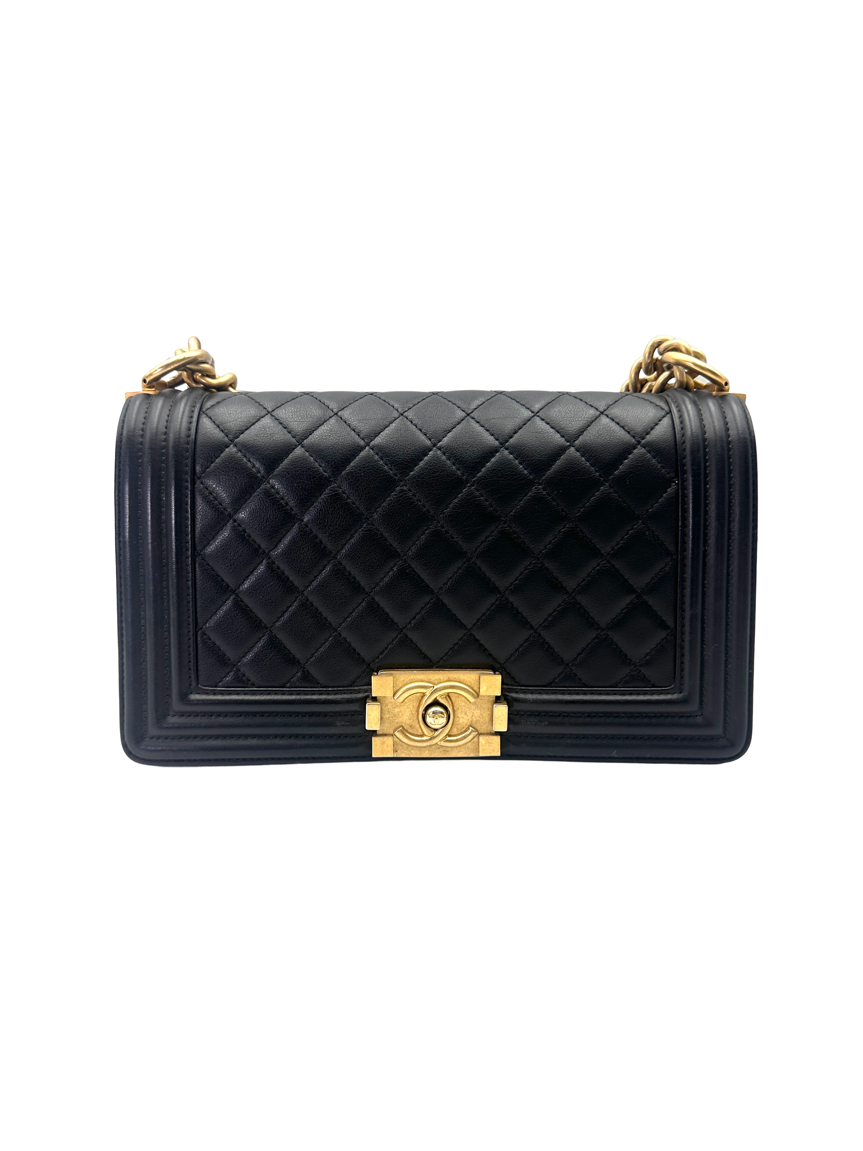 Chanel LeBoy Black Quilted Leather Medium Size Flap Bag With Gold Buckle(29***92) CC2248