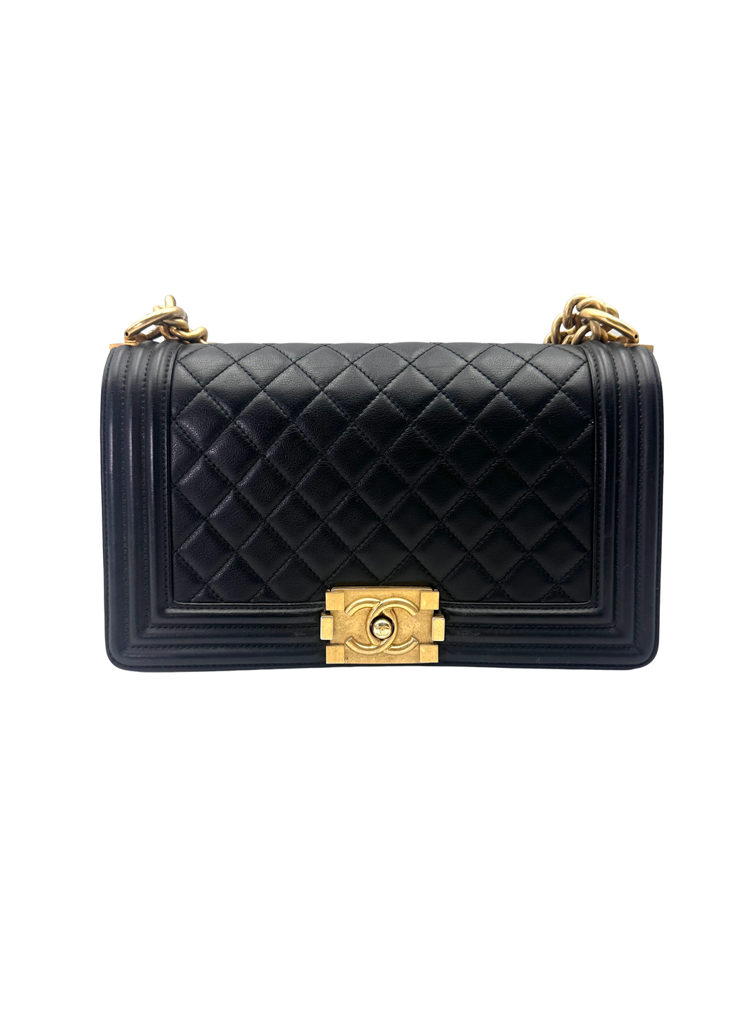 Chanel LeBoy Black Quilted Leather Medium Size Flap Bag With Gold Buckle(29***92) CC2248