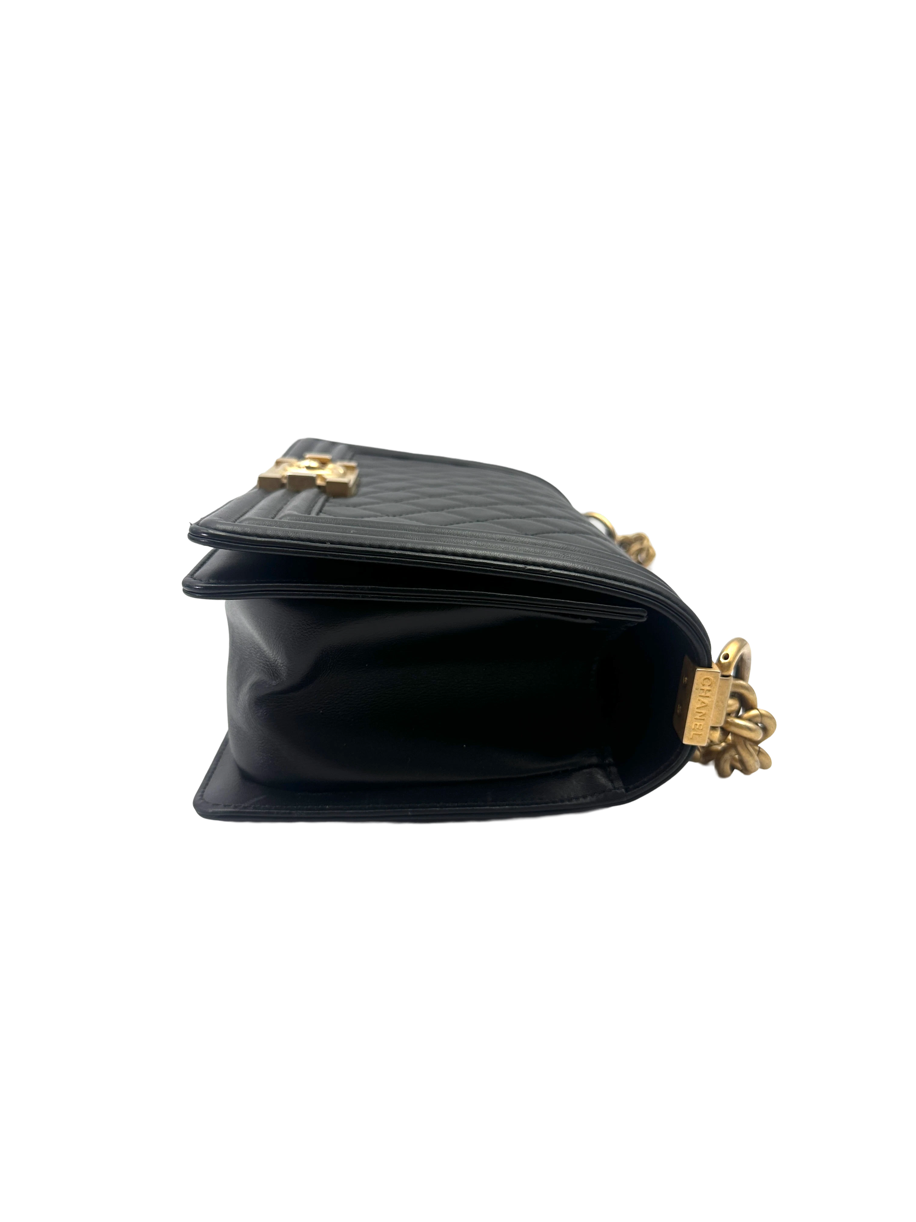 Chanel LeBoy Black Quilted Leather Medium Size Flap Bag With Gold Buckle(29***92) CC2248