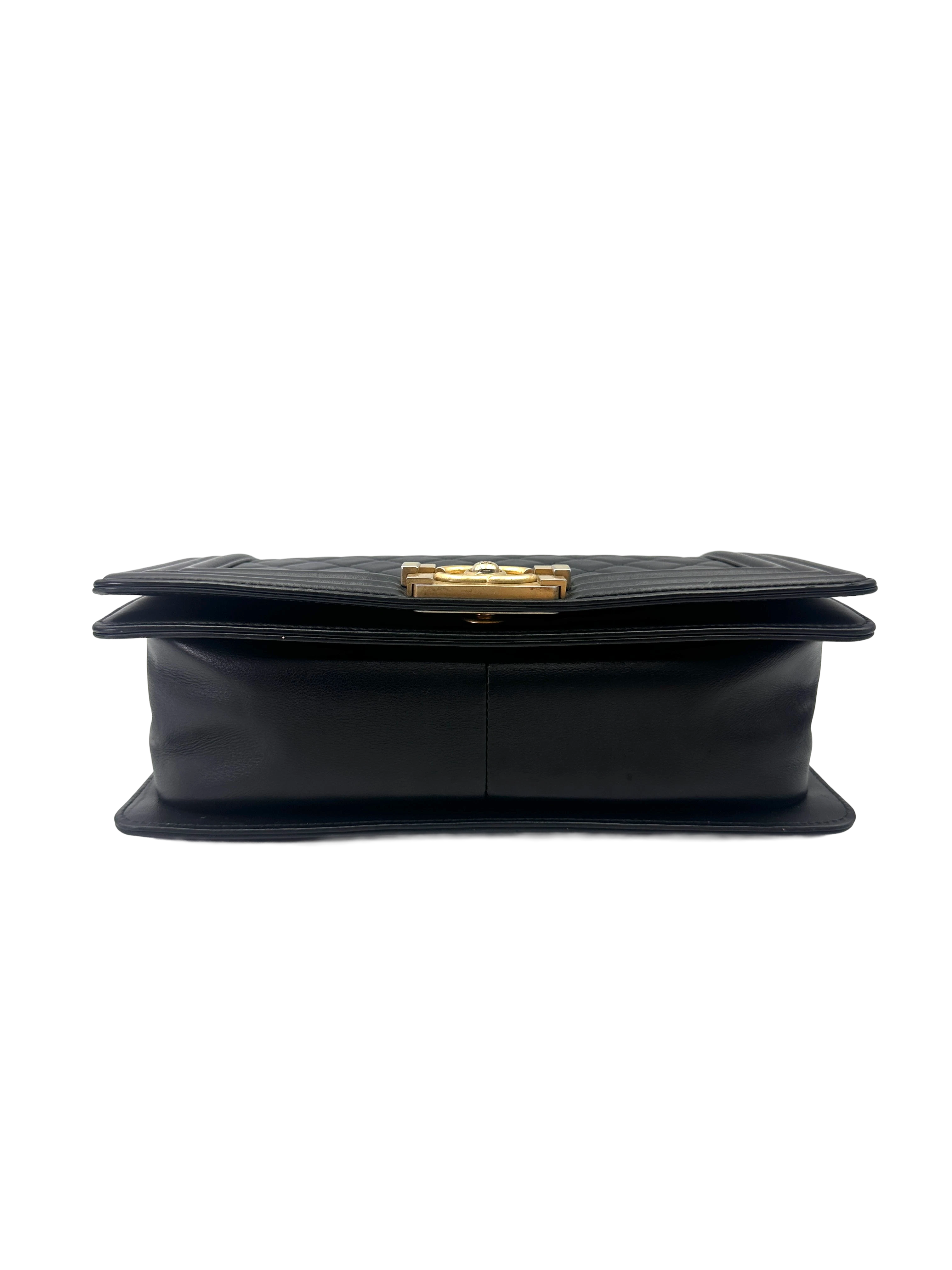 Chanel LeBoy Black Quilted Leather Medium Size Flap Bag With Gold Buckle(29***92) CC2248