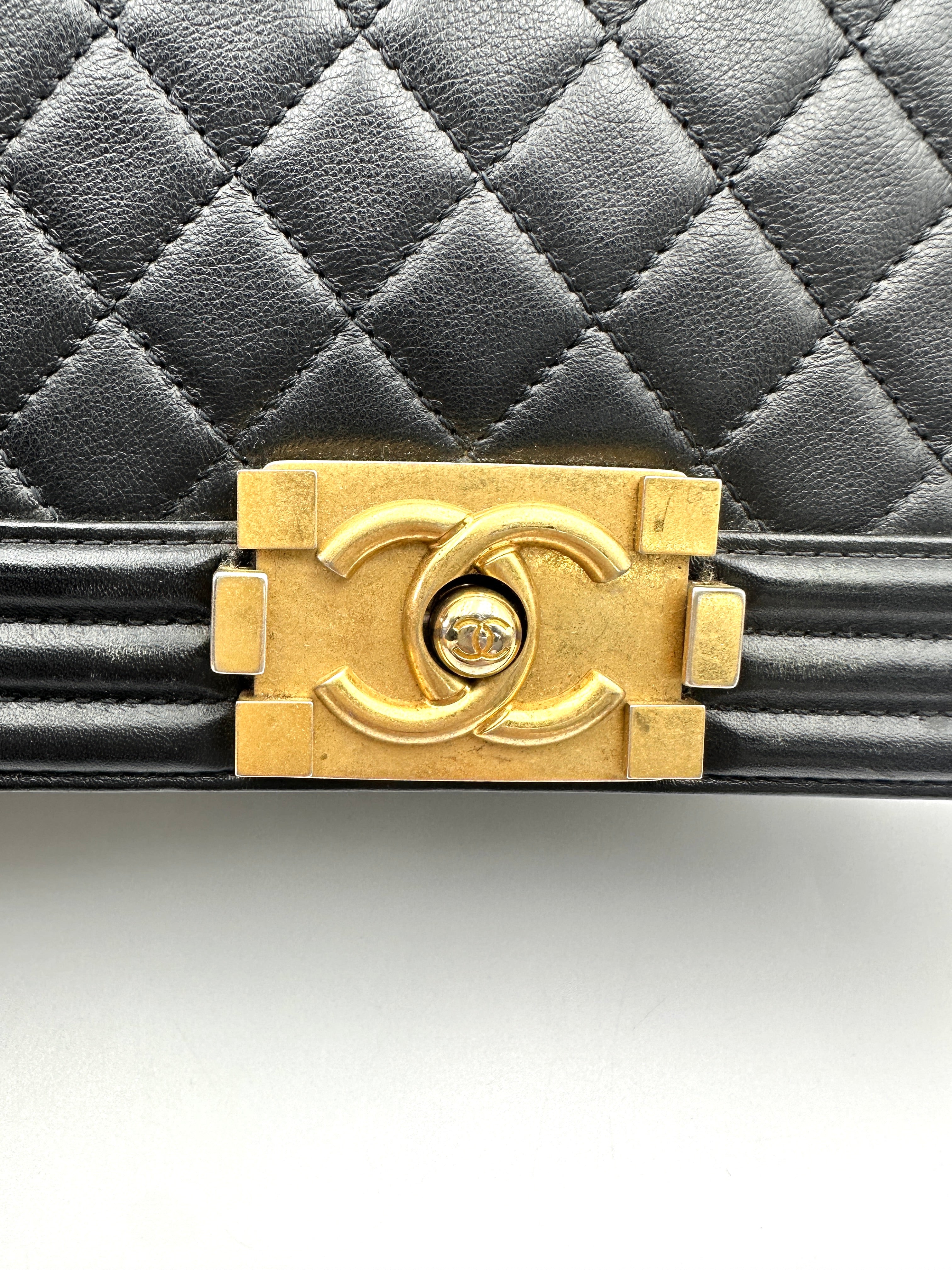 Chanel LeBoy Black Quilted Leather Medium Size Flap Bag With Gold Buckle(29***92) CC2248