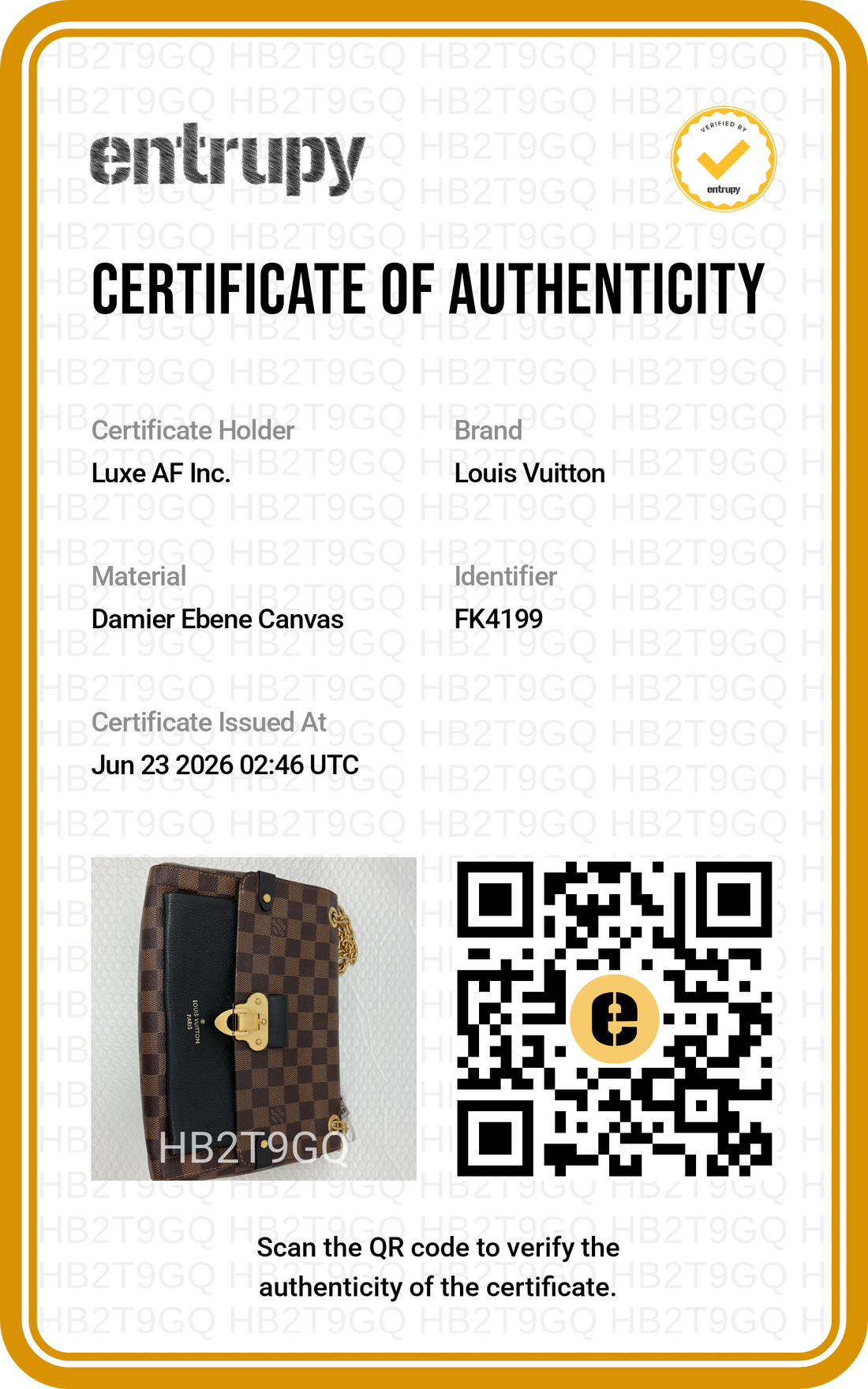 Louis Vuitton Vavin MM Damier Ebene & Black Leather Wallet On Chain LV3101