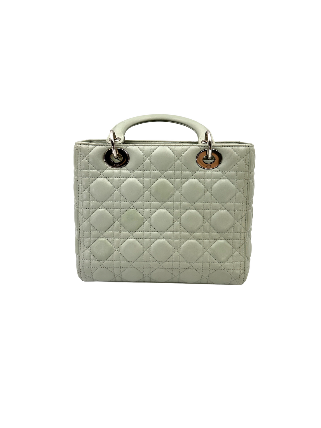 Christian Dior Lady Dior Light Green Leather Handle Bag With Silver Charms DR821