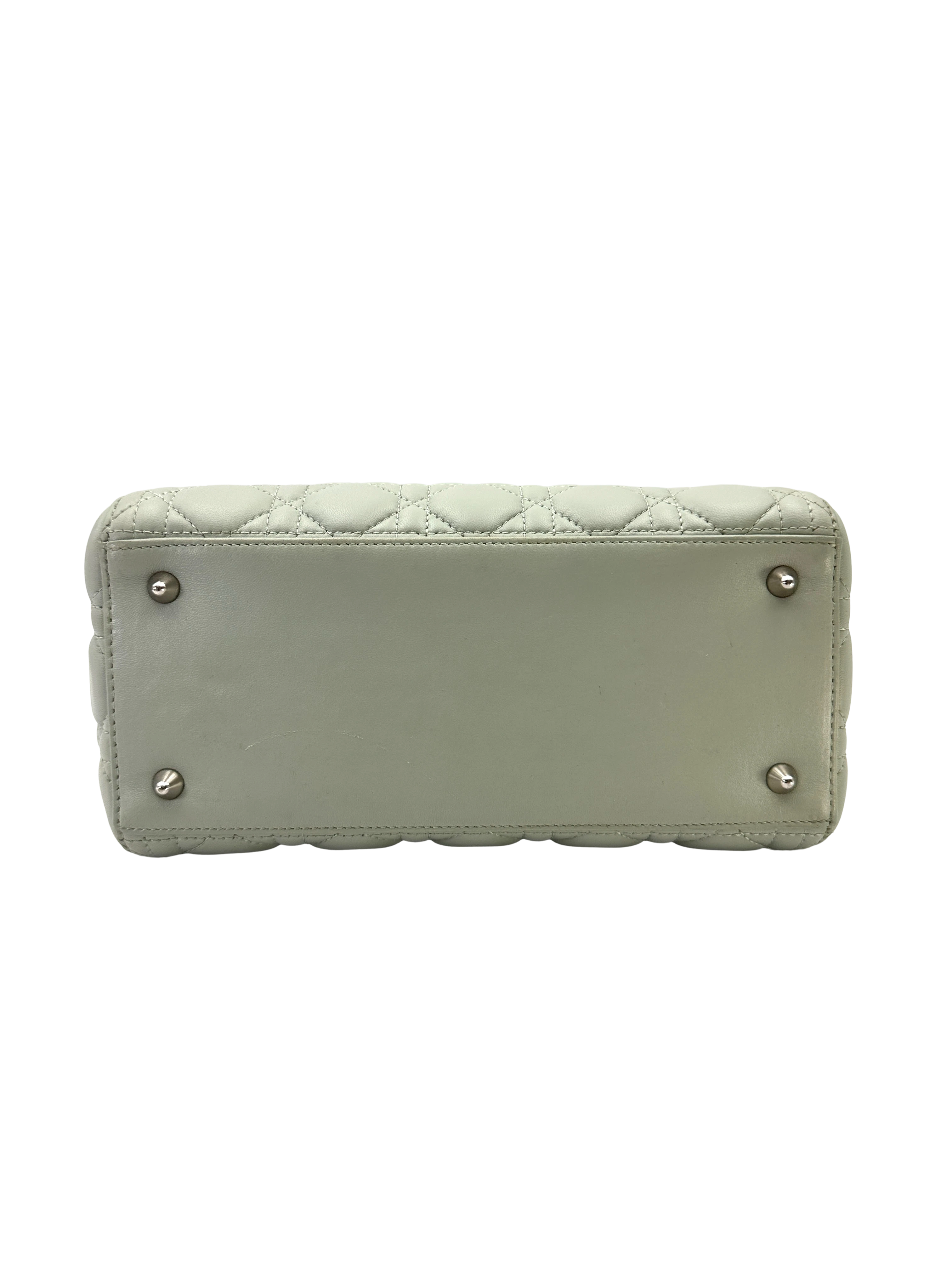 Christian Dior Lady Dior Light Green Leather Handle Bag With Silver Charms DR821