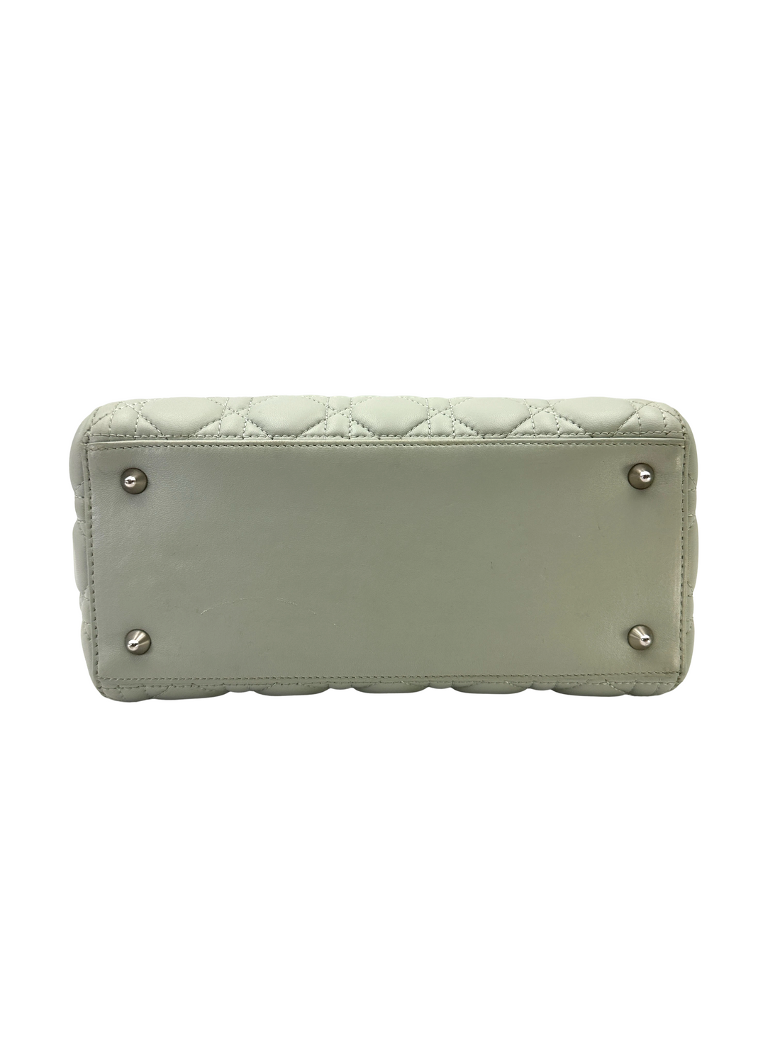 Christian Dior Lady Dior Light Green Leather Handle Bag With Silver Charms DR821