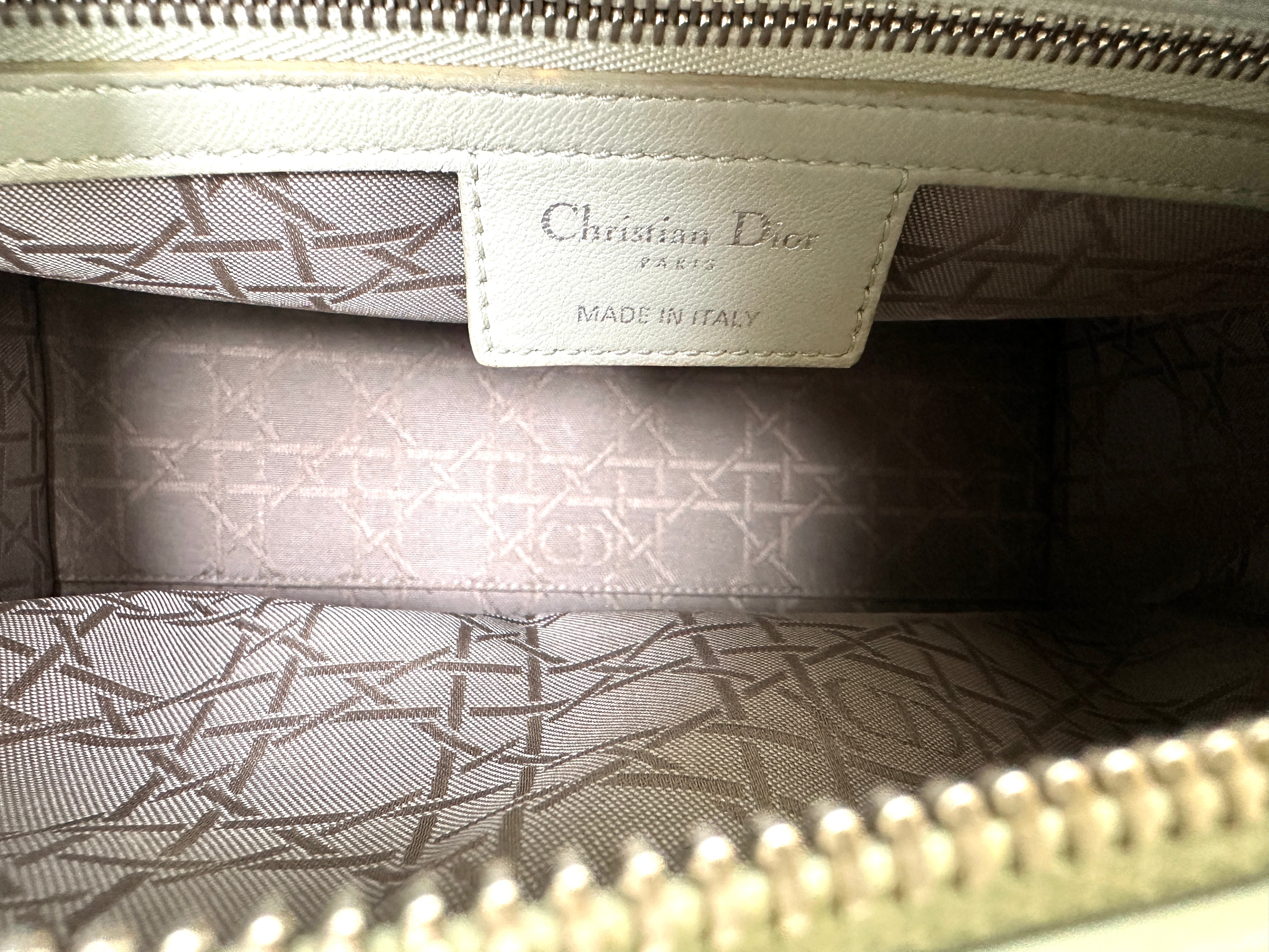 Christian Dior Lady Dior Light Green Leather Handle Bag With Silver Charms DR821