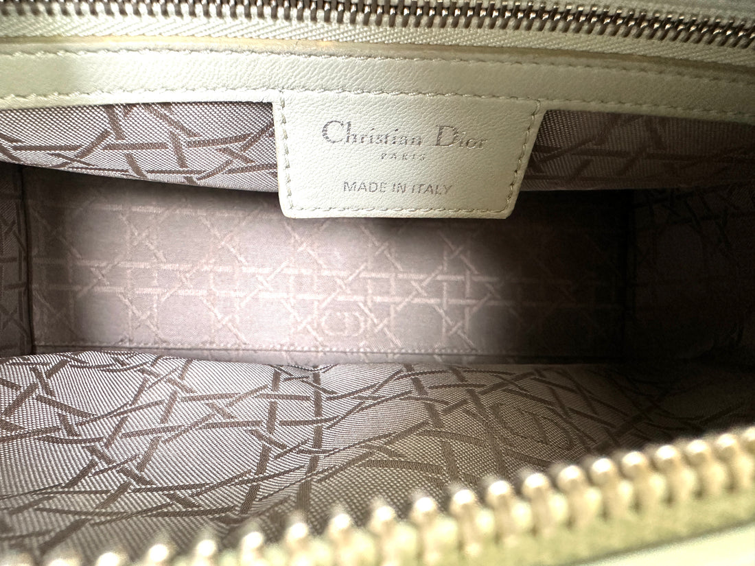 Christian Dior Lady Dior Light Green Leather Handle Bag With Silver Charms DR821