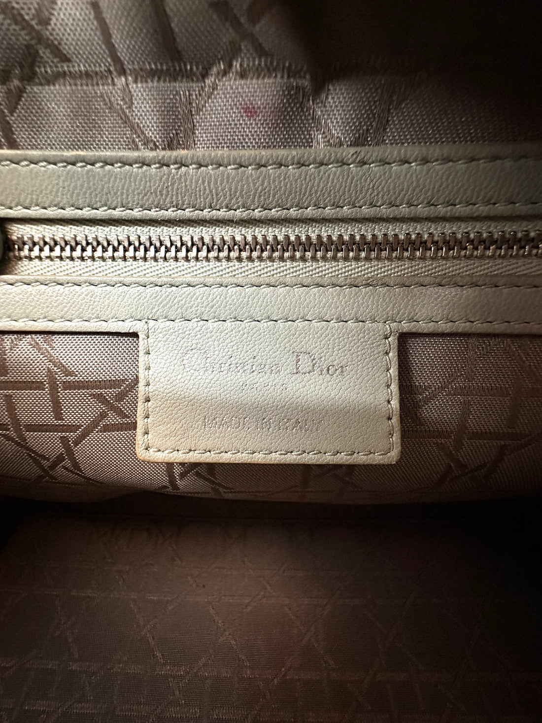 Christian Dior Lady Dior Light Green Leather Handle Bag With Silver Charms DR821
