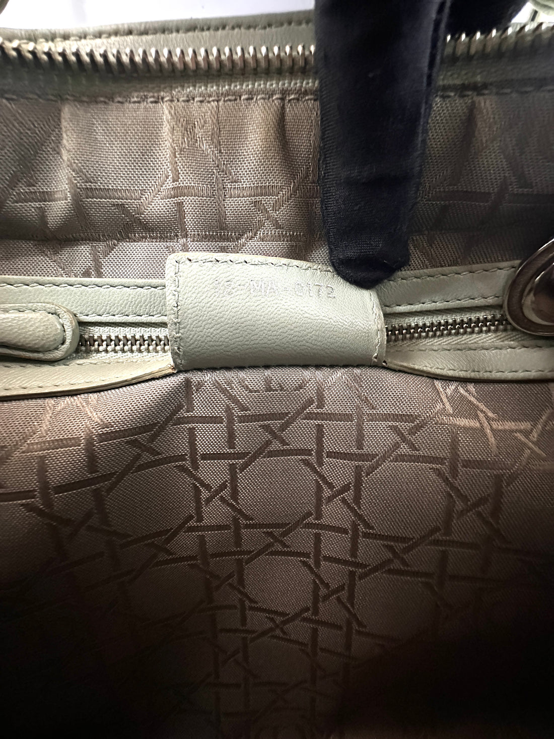 Christian Dior Lady Dior Light Green Leather Handle Bag With Silver Charms DR821