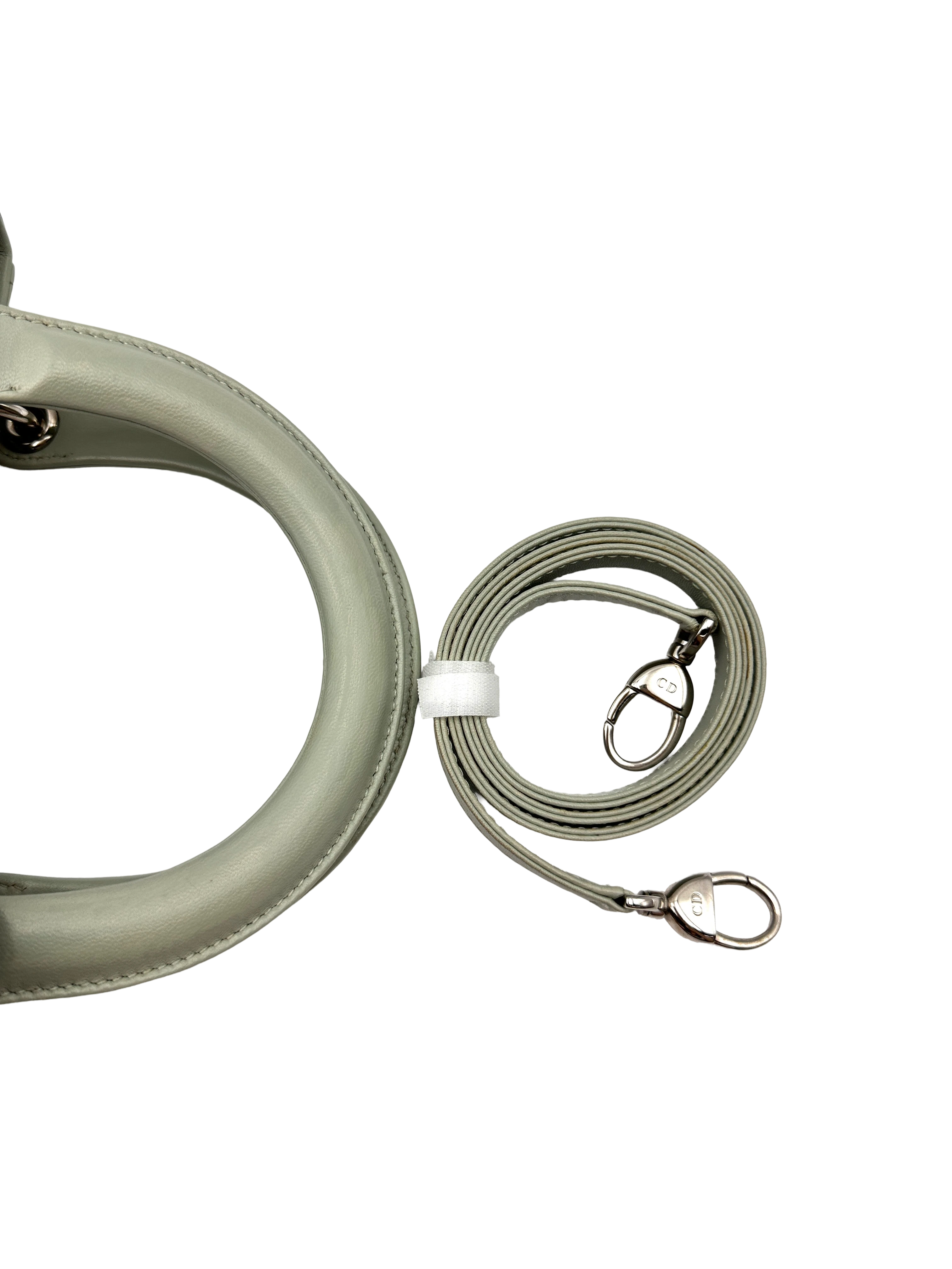 Christian Dior Lady Dior Light Green Leather Handle Bag With Silver Charms DR821