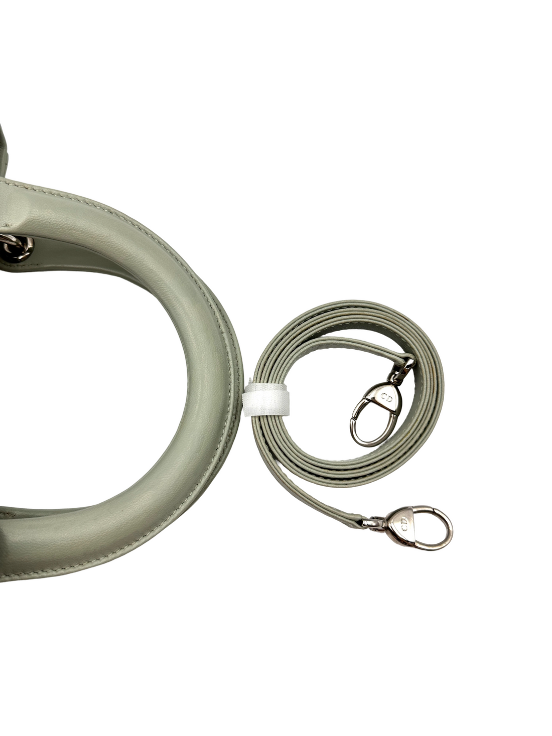 Christian Dior Lady Dior Light Green Leather Handle Bag With Silver Charms DR821