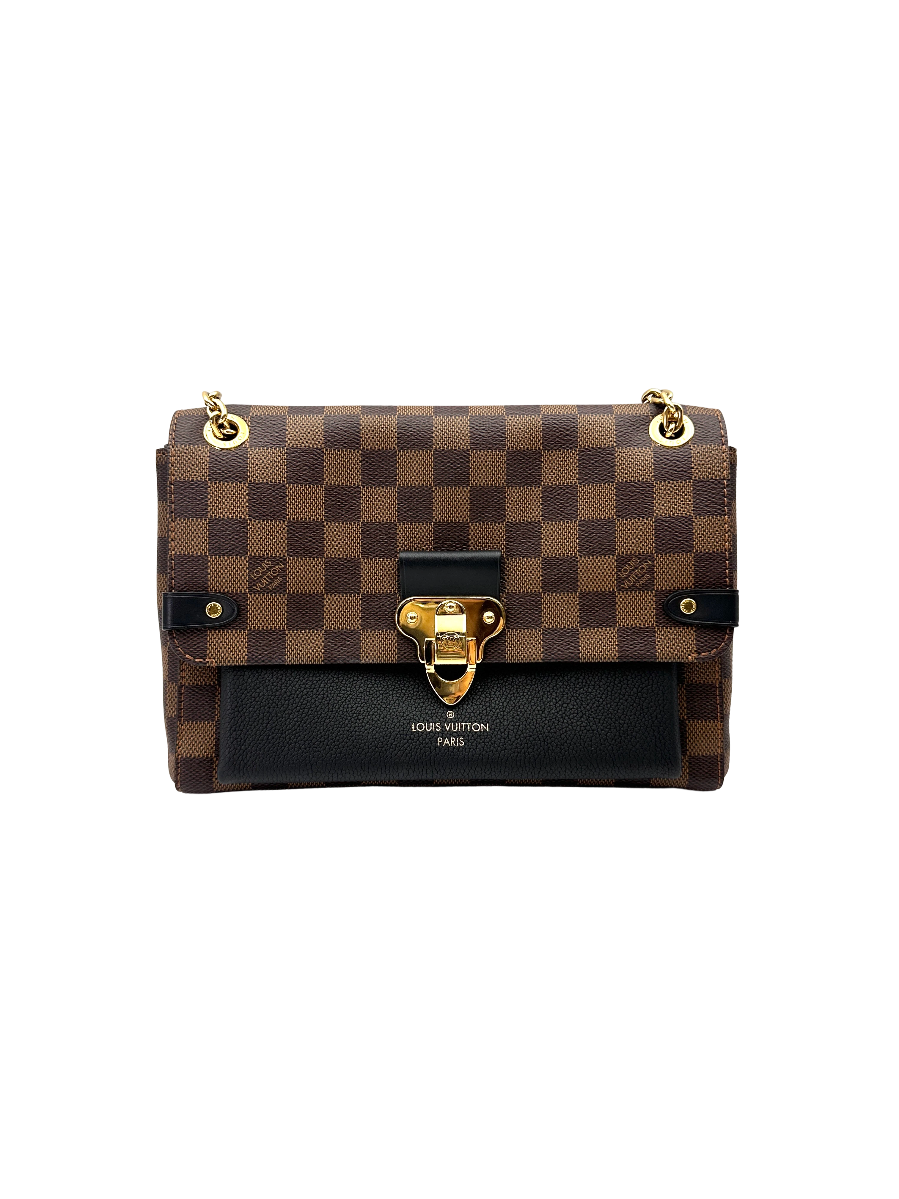 Louis Vuitton Vavin MM Damier Ebene & Black Leather Canvas Wallet On Chain LV3111